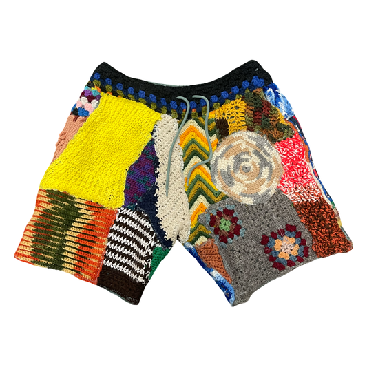 BLUESIN’S “CONTRASTING SHADES” PATCHWORK CROCHET SWEAT SHORTS