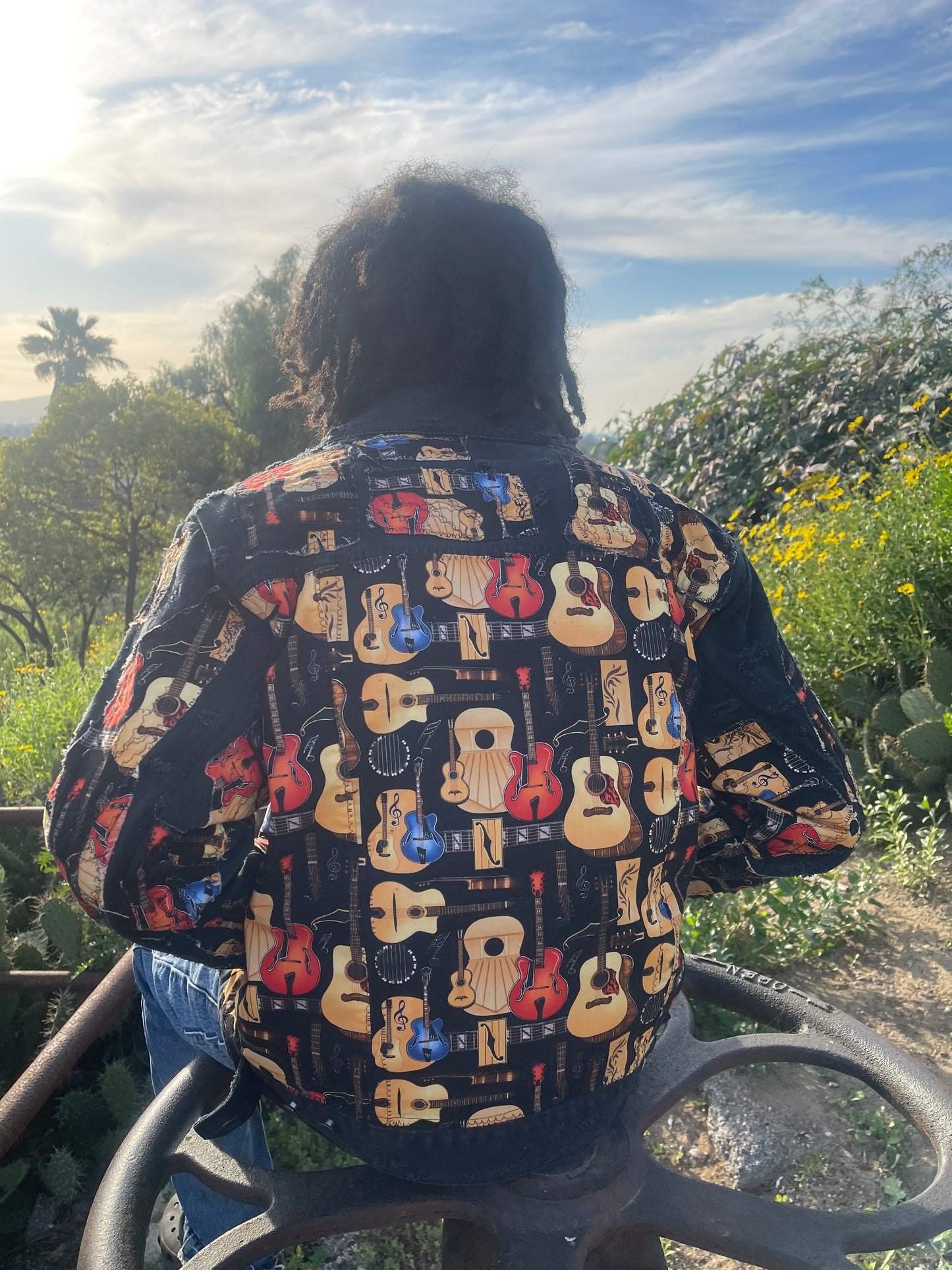 BLUESIN’S “STARTS WITH THE STRINGS” DECONSTRUCTED GUITARS DENIM TRUCKER JACKET