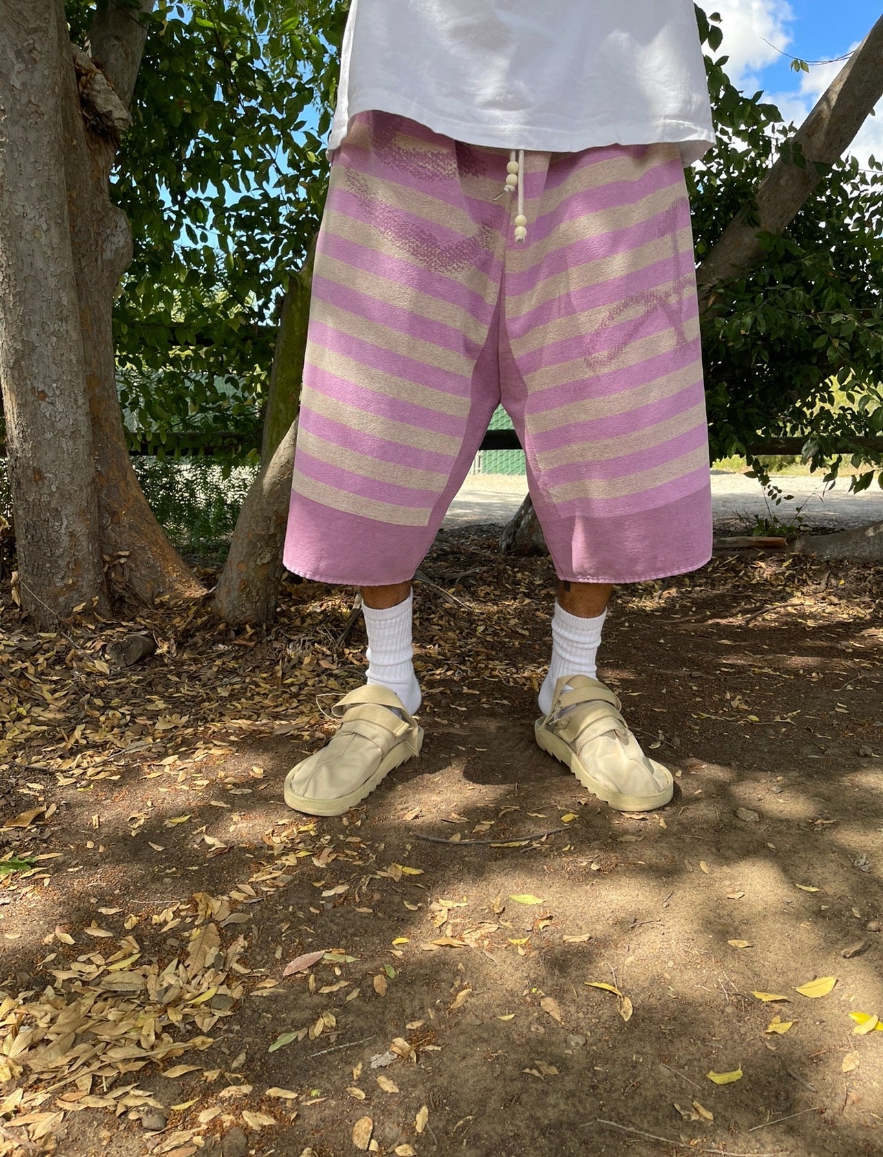 BLUESIN’S “JUMPING LINES” DIESEL STRIPED TOWEL SHORTS