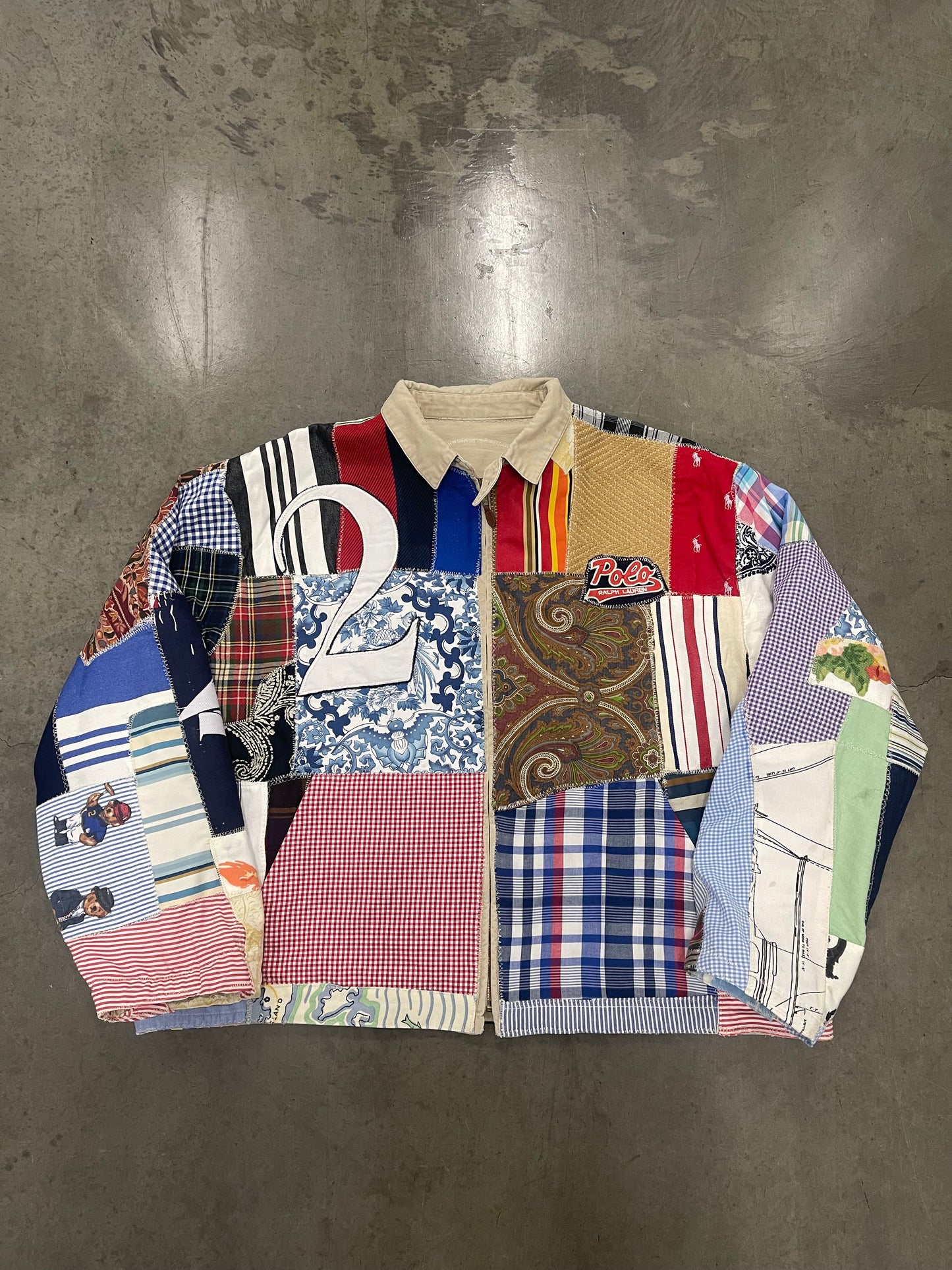 BLUESIN’S “MISH & MASH” POLO RALPH LAUREN BEAR PATCHWORK CLASSIC HARRINGTON JACKET