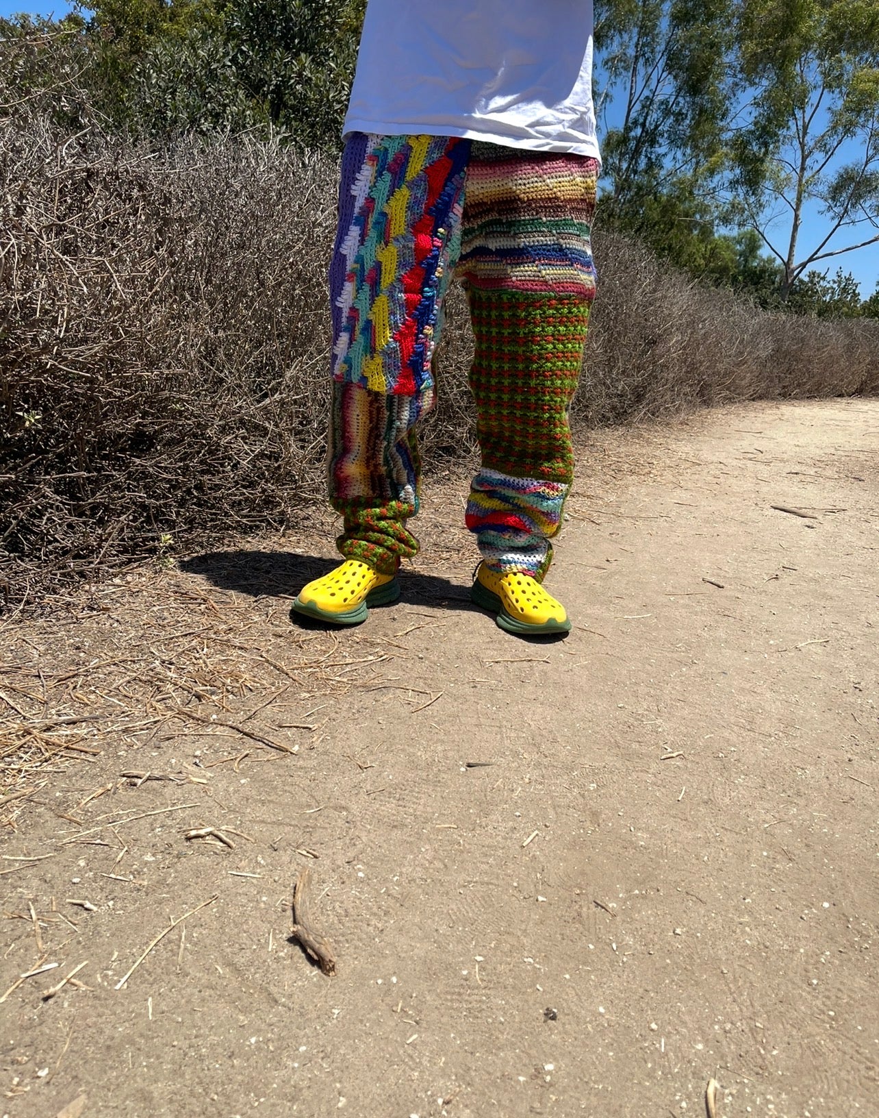 BLUESIN’S “MYSTERIOUS FUSION” PATCHWORK CROCHET SWEATPANTS