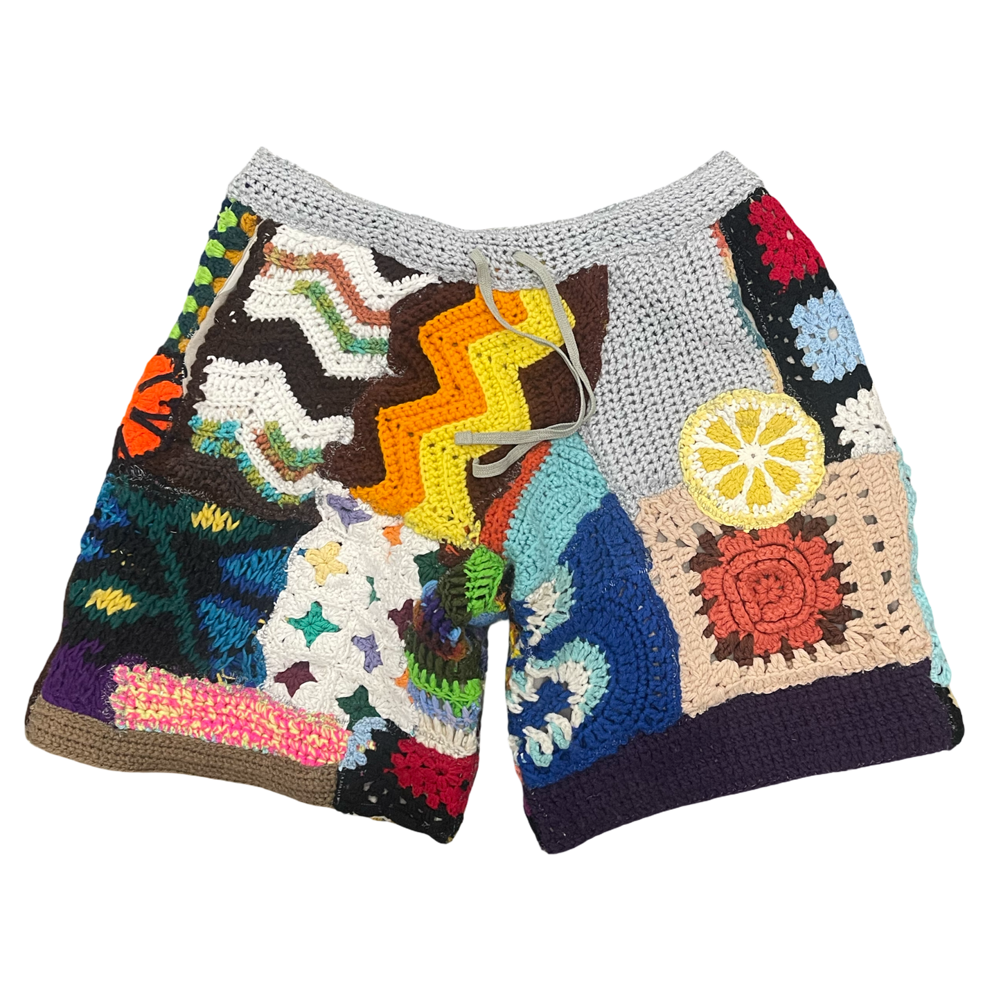 BLUESIN’S “LIFE’S LEMONS” PATCHWORK CROCHET SWEAT SHORTS