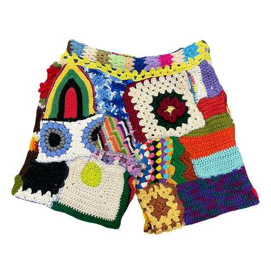 BLUESIN’S “LETS CALL THIS” PATCHWORK CROCHET SWEAT SHORTS