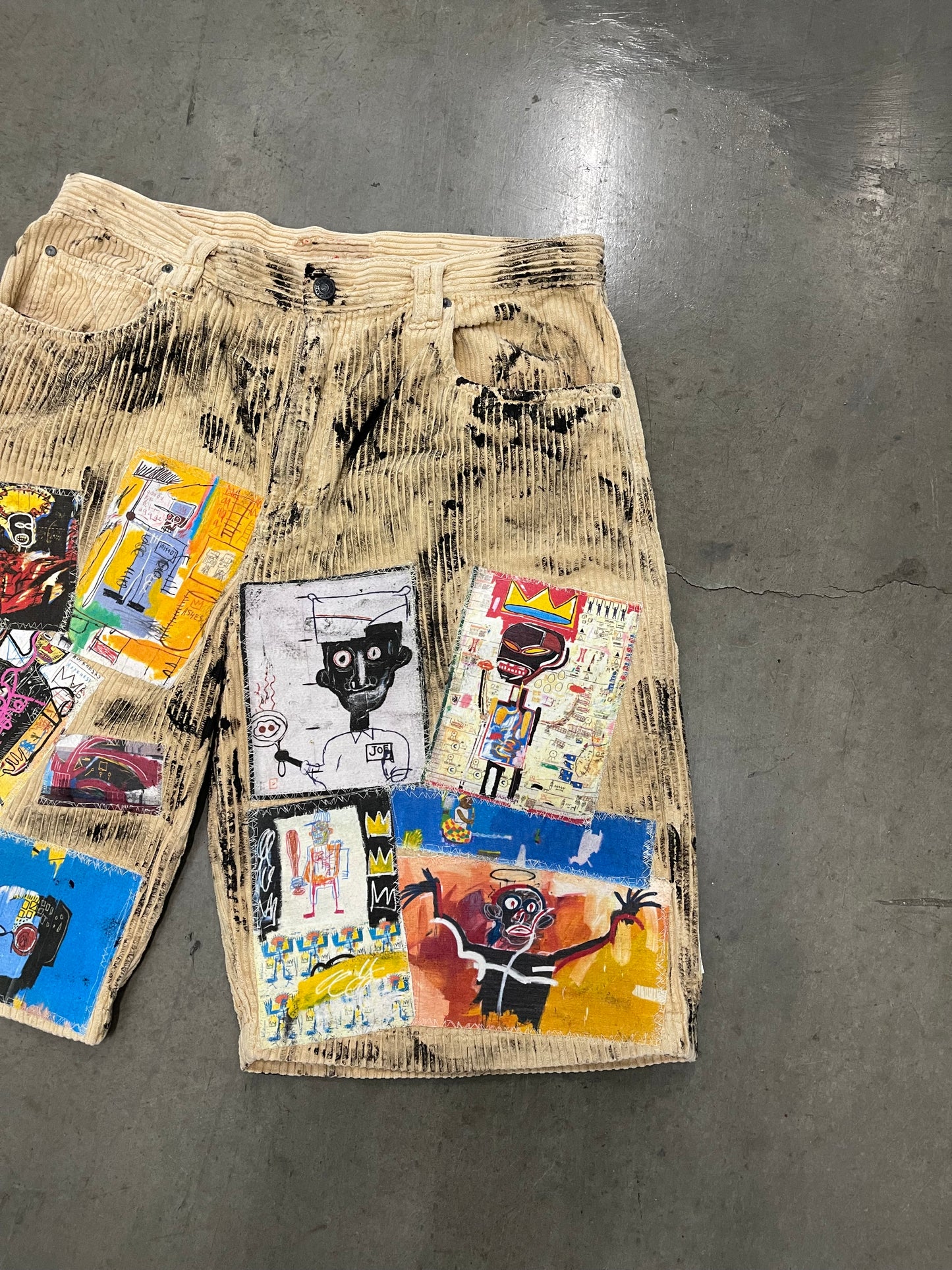 Bluesin’s “Painting The Way I Feel” Jean Michel Basquiat Patchwork Corduroy Cords Shorts