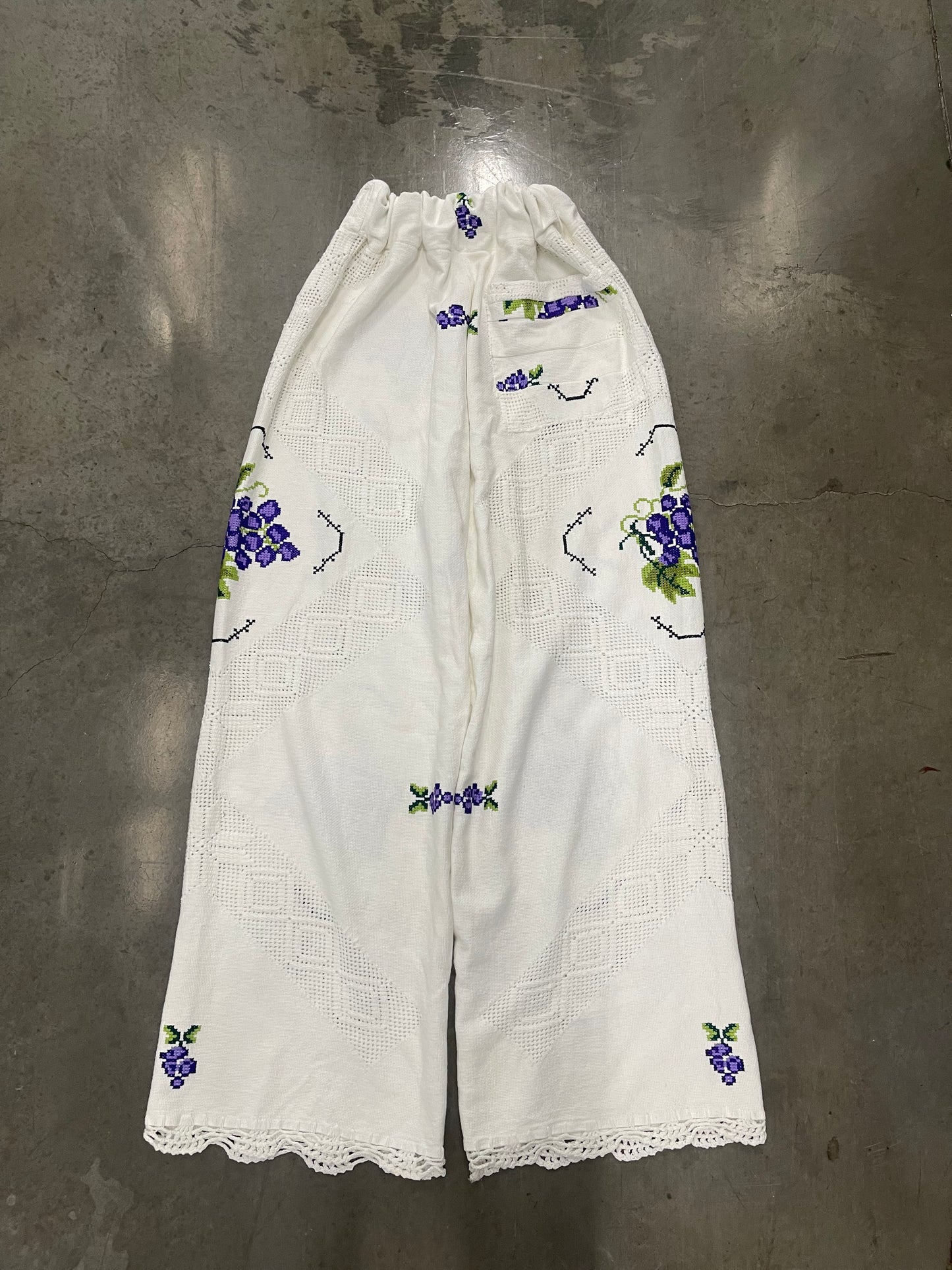 Bluesin’s “Vitis” Vintage Grape Needlepoint Pants