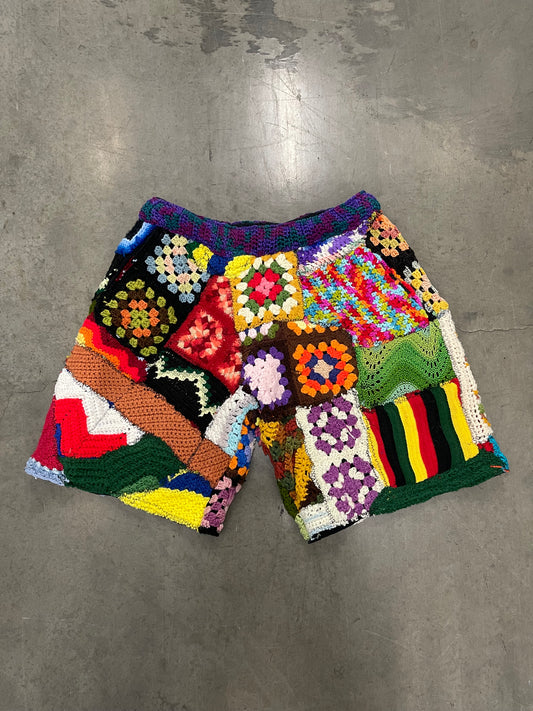 Bluesin’s “Free Ensemble Jumble” Patchwork Crochet Knit Sweat Shorts