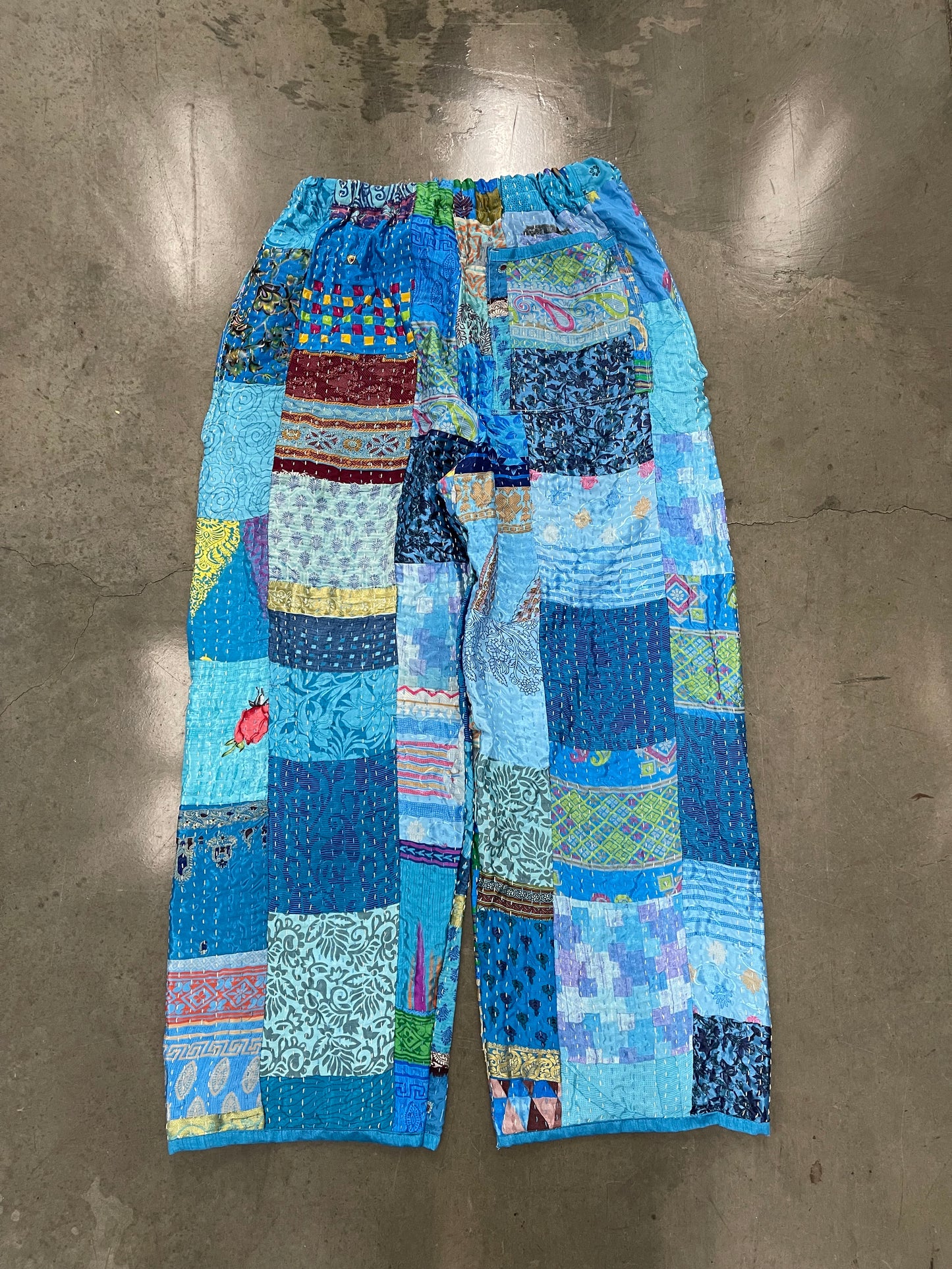 BLUESIN’S “DELIGHTFUL SHOW BLUES” SATIN SILK PATCHWORK VINTAGE PANTS