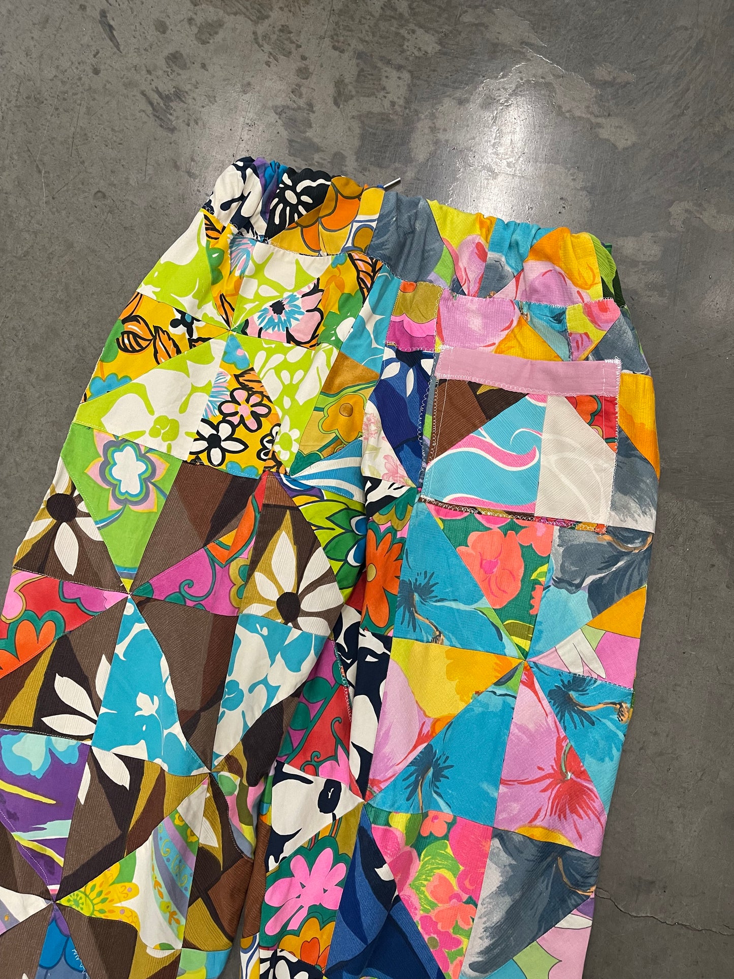 BLUESIN’S “TROPIC AWAITS” VINTAGE HAWAIIAN TIKI PATCHWORK PANTS