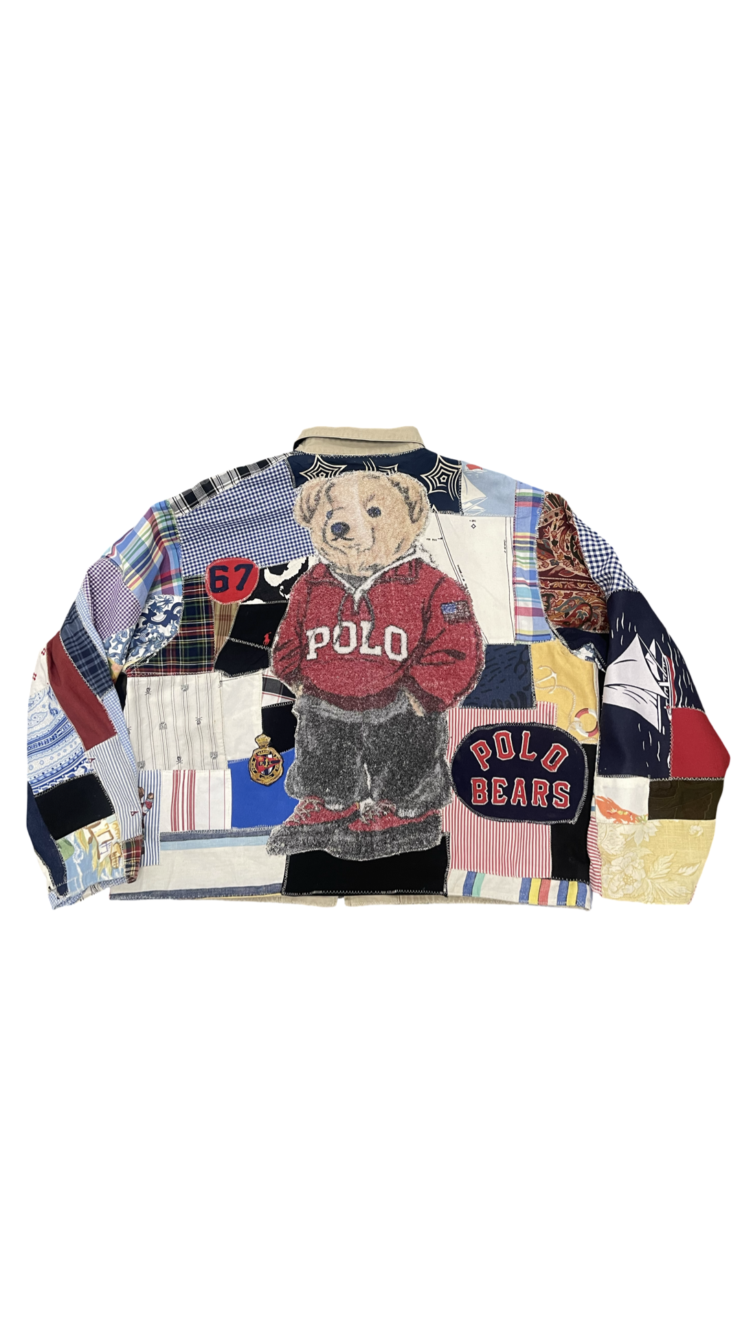 BLUESIN’S “MISH & MASH” POLO RALPH LAUREN BEAR PATCHWORK CLASSIC HARRINGTON JACKET