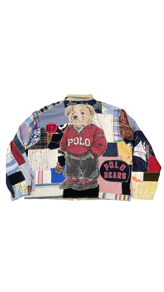 BLUESIN’S “MISH & MASH” POLO RALPH LAUREN BEAR PATCHWORK CLASSIC HARRINGTON JACKET