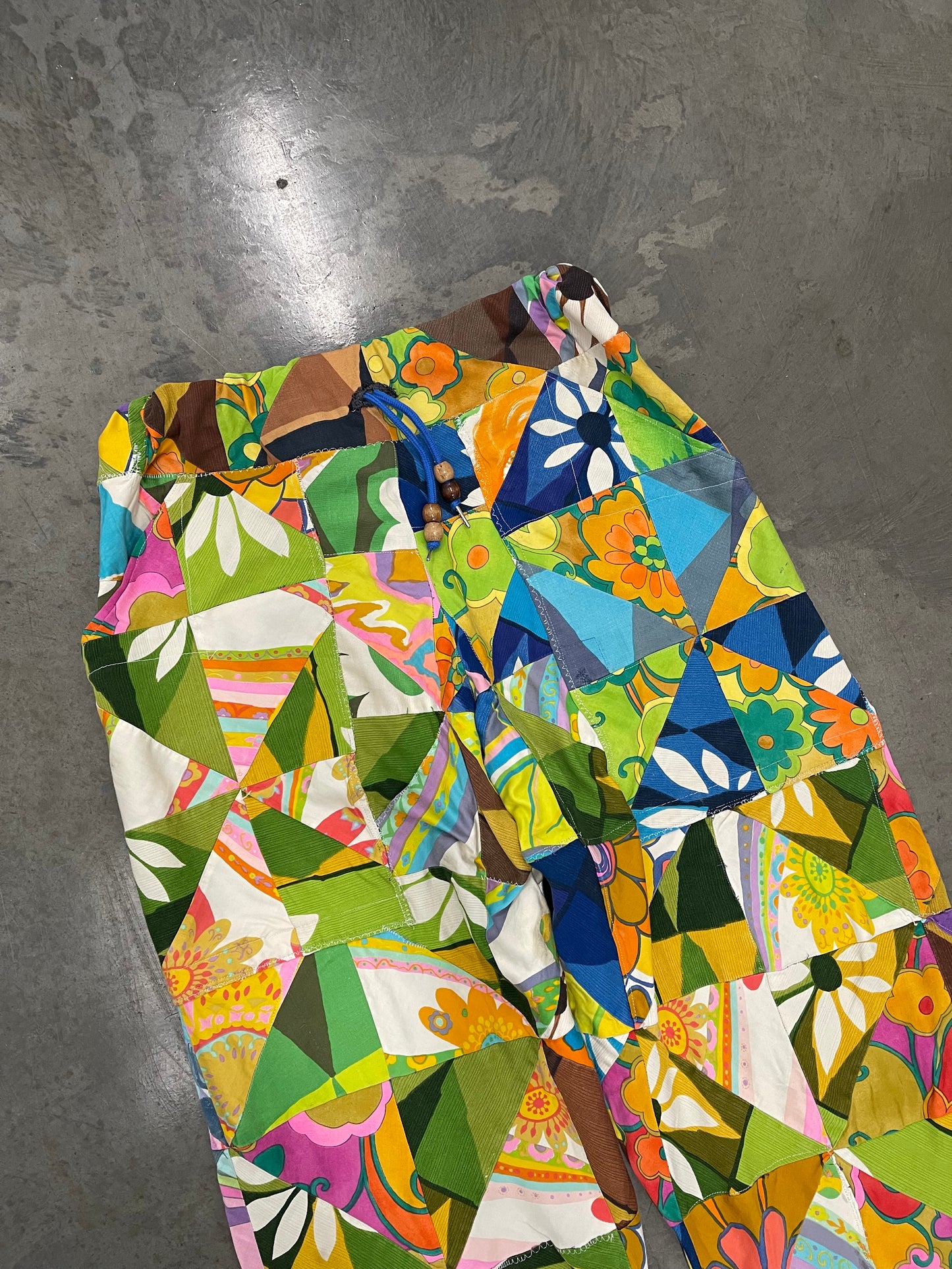 BLUESIN’S “TROPIC AWAITS” VINTAGE HAWAIIAN TIKI PATCHWORK PANTS
