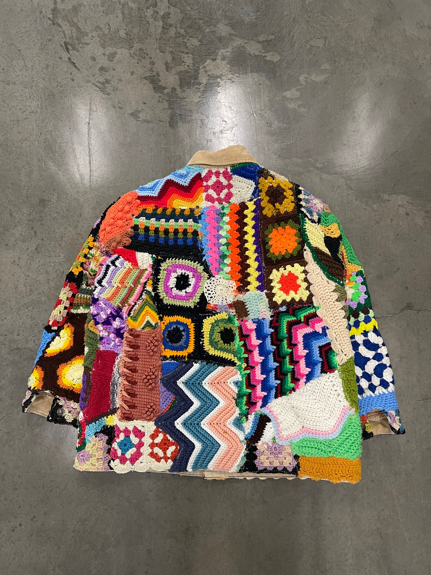 Bluesin’s “Looking Ahead” Patchwork Chunky Crochet Wool Lined Chore Coat/Jacket