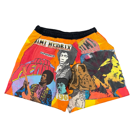 BLUESIN’S “BOLD AS LOVE” JIMI HENDRIX PATCHWORK SWEAT SHORTS