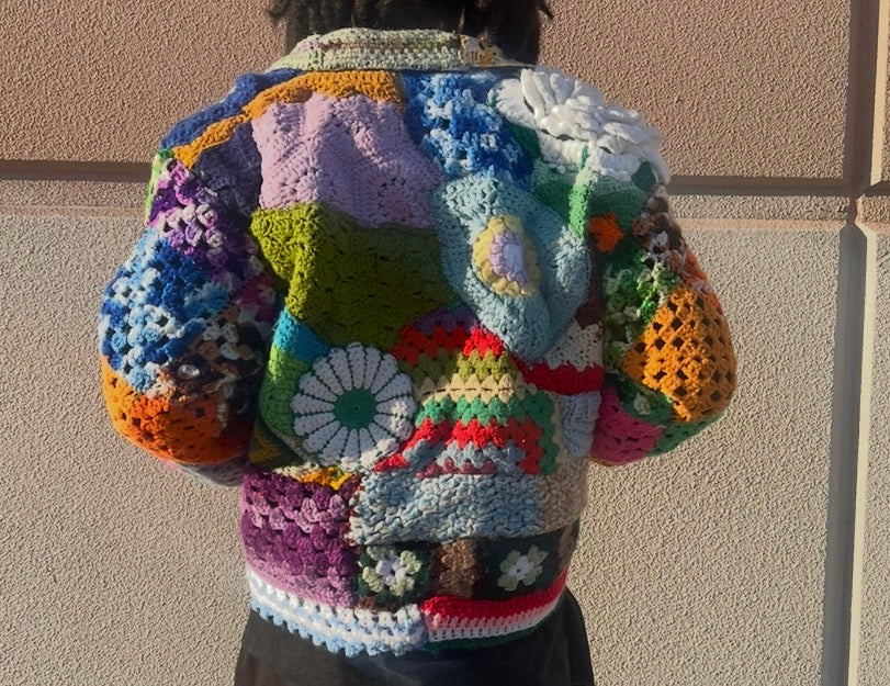 BLUESIN’S “BLOOMED HARMONY” PATCHWORK CROCHET FULL ZIP WORK JACKET