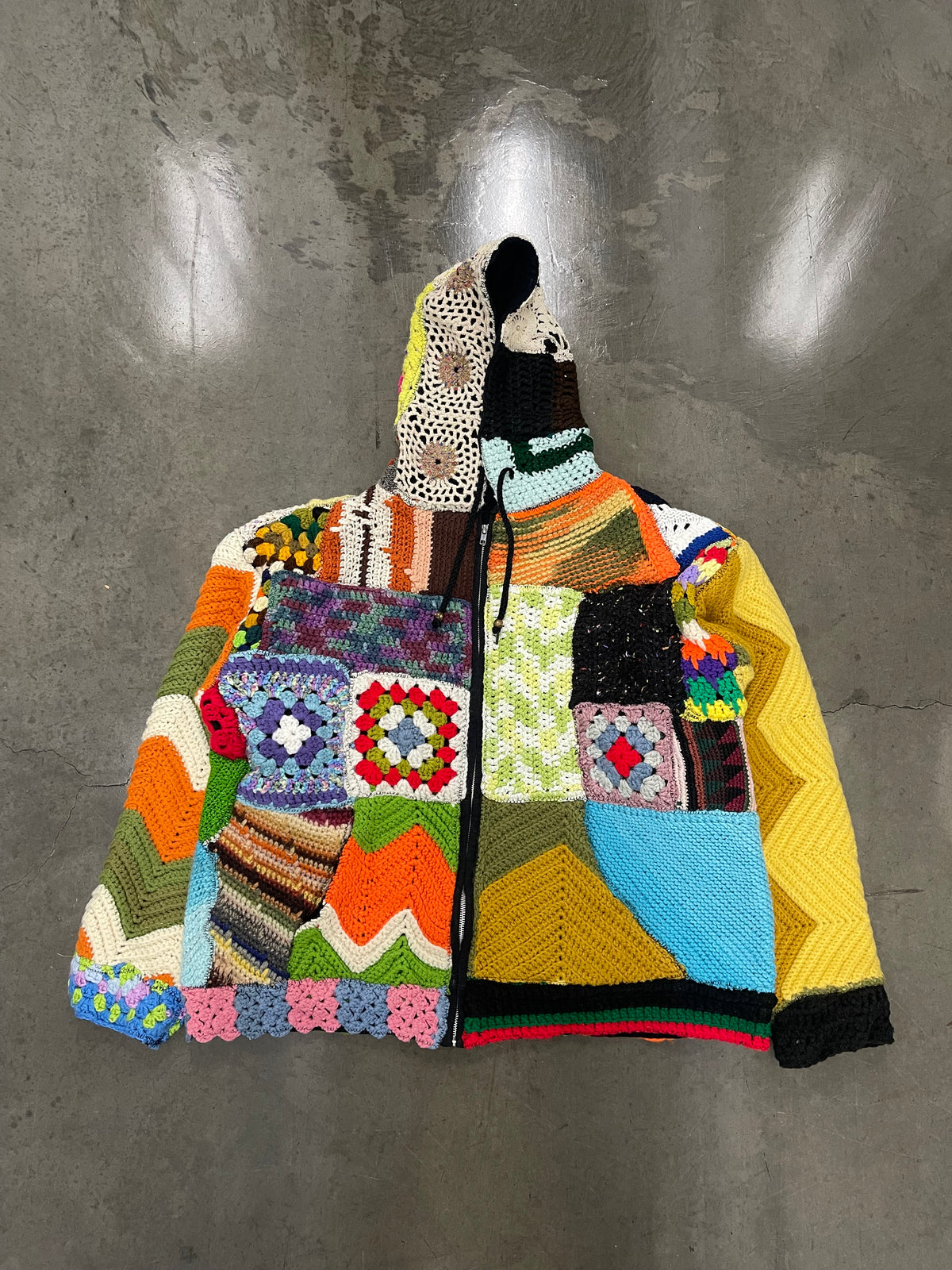 BLUESIN’S BLUES NOTE CLASSICS” PATCHWORK CROCHET FULL ZIP HOODIE