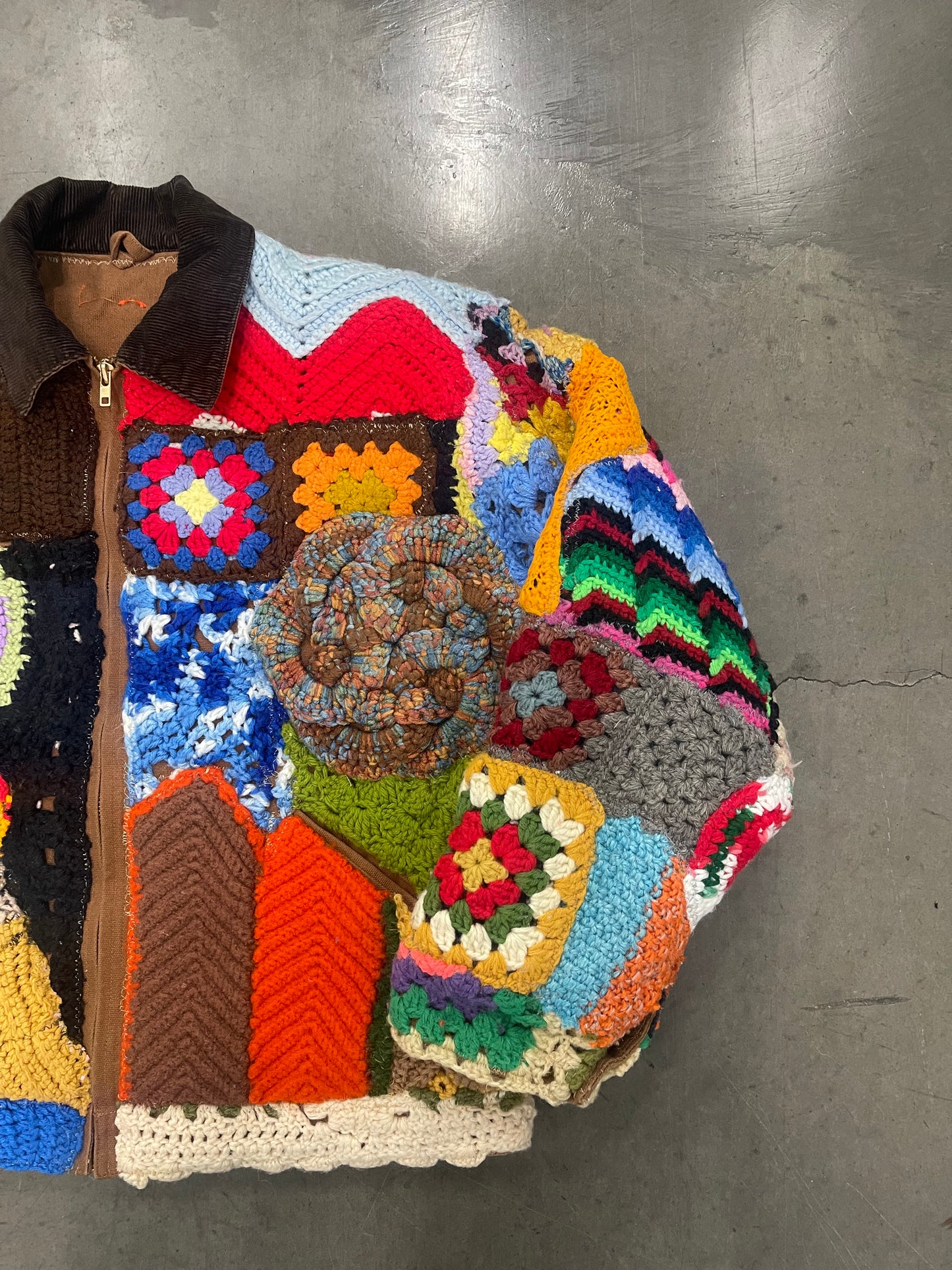 Bluesin’s “The Scrambled Bloom” Patchwork Crochet Work Jacket