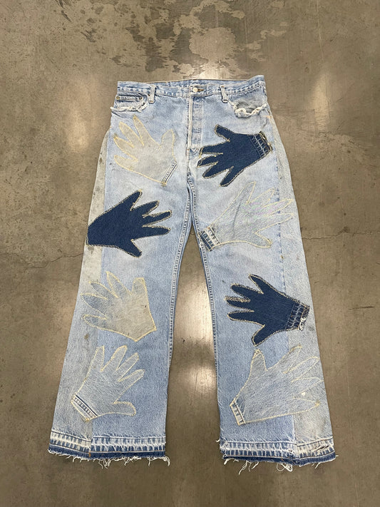 Bluesin’s “World In Your Hands” Patchwork Denim Wide Leg Jeans