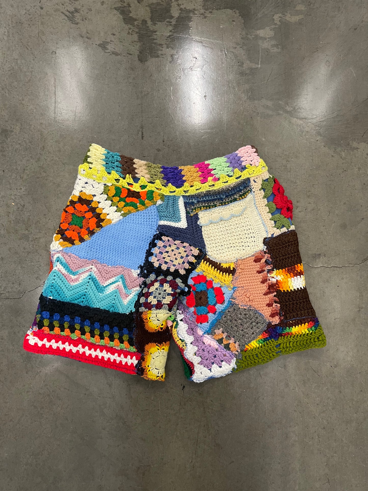 BLUESIN’S “LETS CALL THIS” PATCHWORK CROCHET SWEAT SHORTS