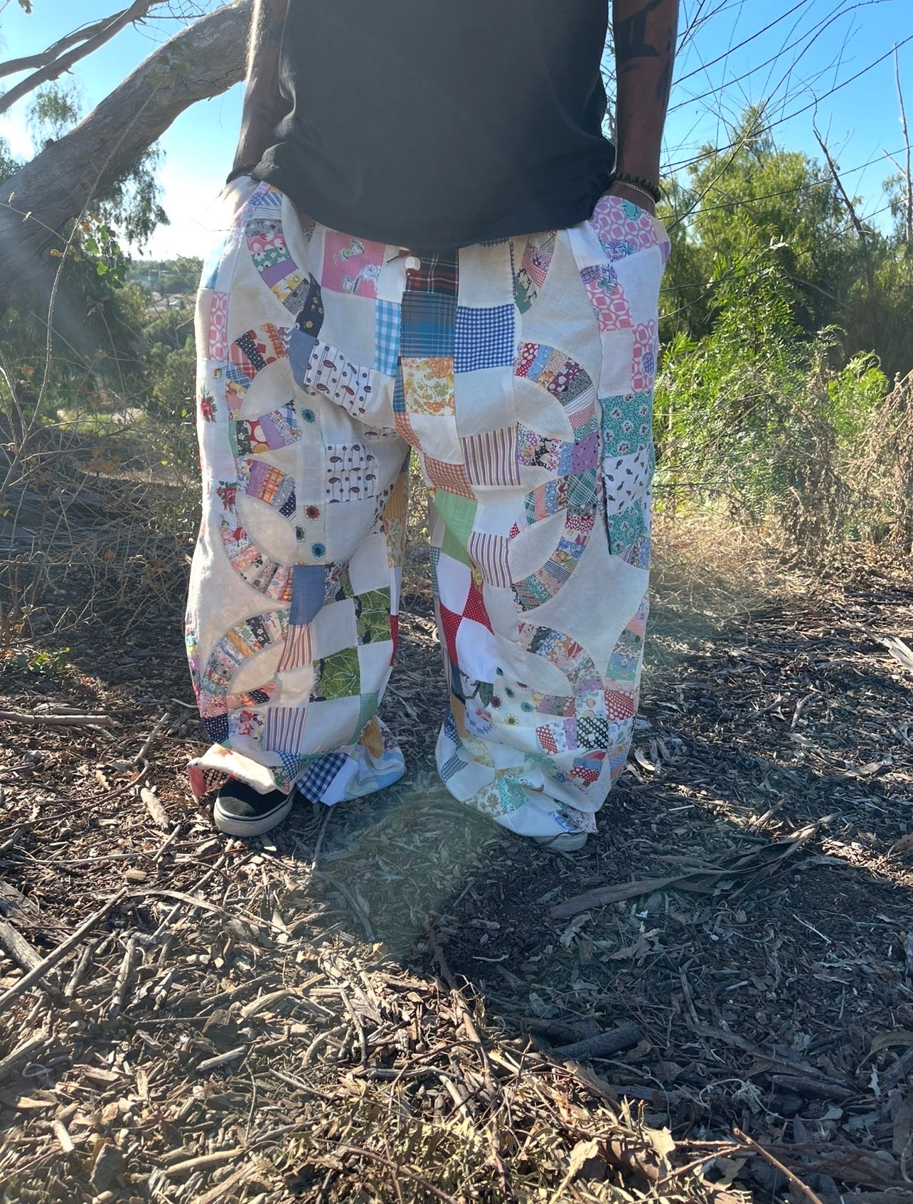 BLUESIN’S “REJOICING JOURNEYS” VINTAGE PATCHWORK QUILTED LIGHTWEIGHT WIDE LEG PANTS