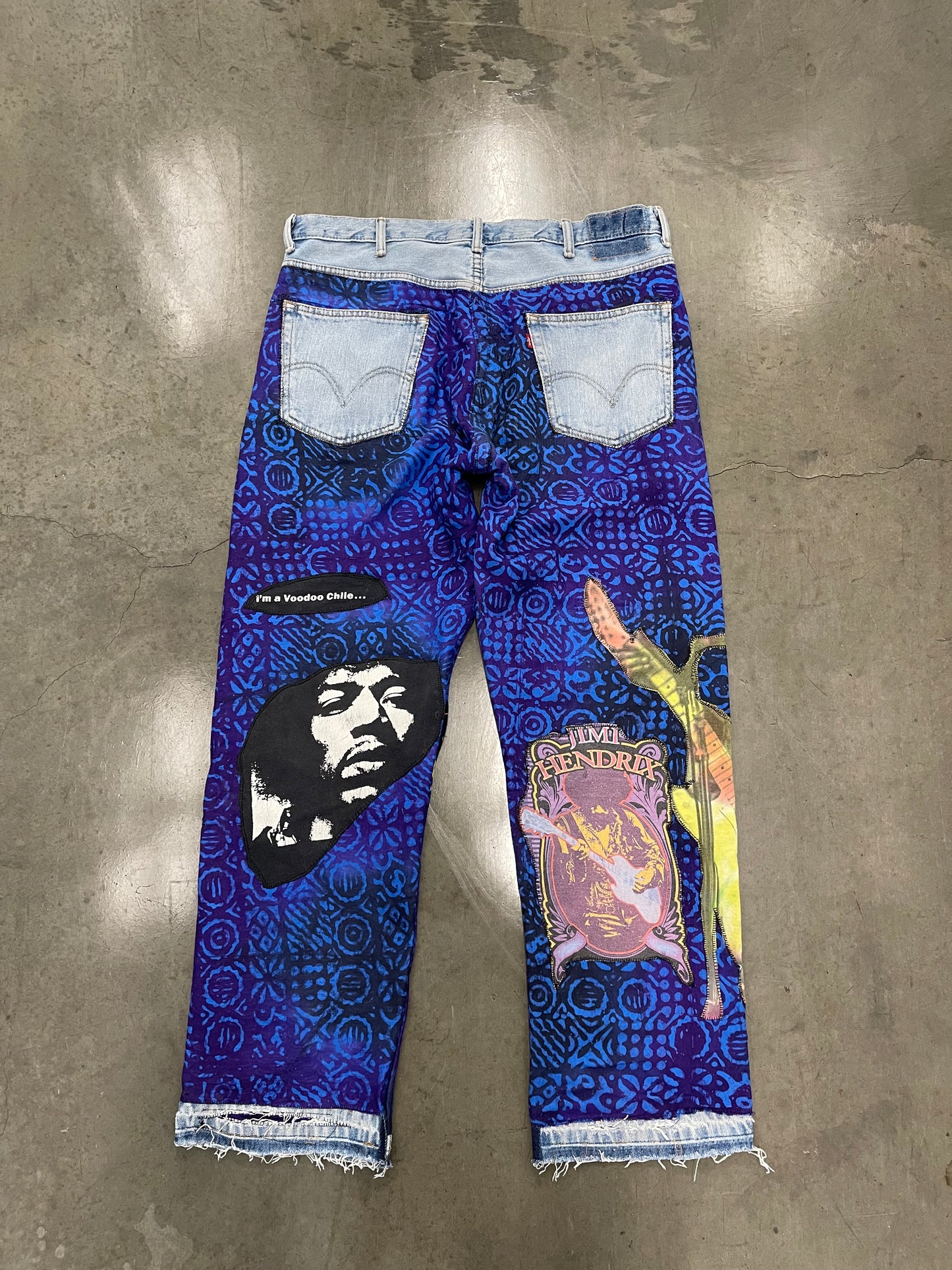 Bluesin’s “I’m A Voodoo Chile” Jimi Hendrix Patchwork Denim Jeans