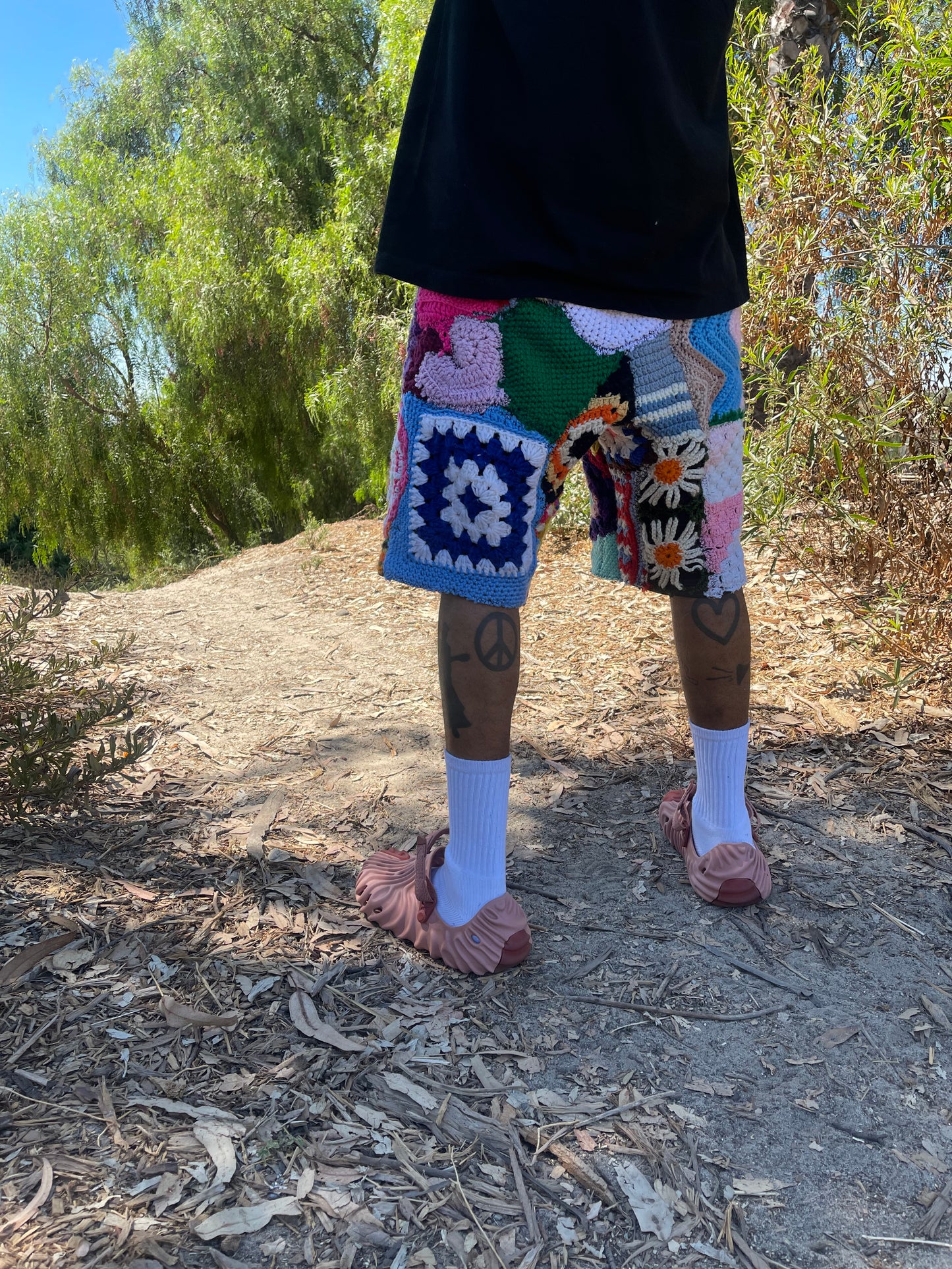 Bluesin’s “Straight Up & Fly Right” Patchwork Crochet Sweat Shorts