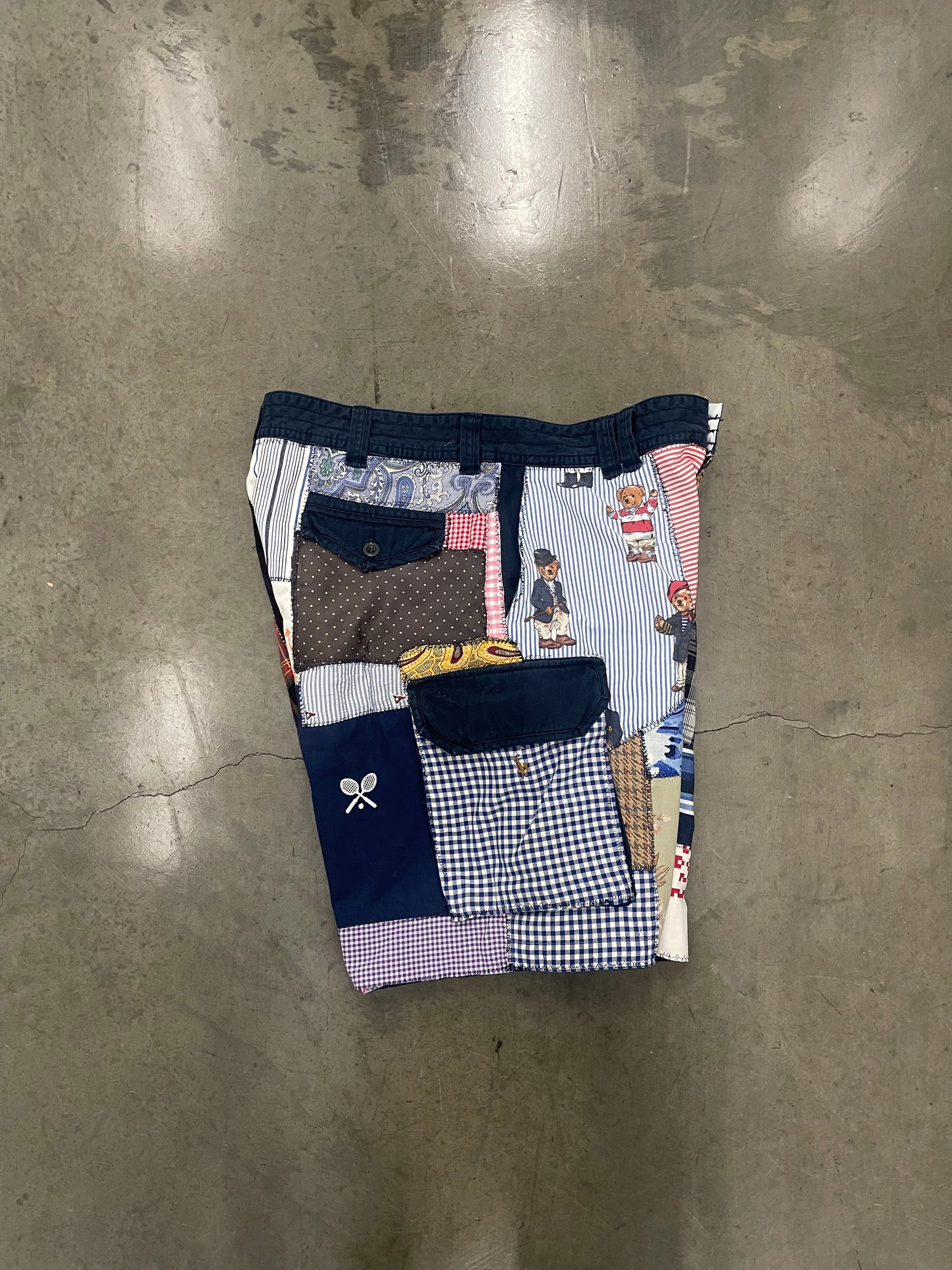 BLUESIN’S “PRL COLLAGE #2” RALPH LAUREN PATCHWORK CARGO SHORTS