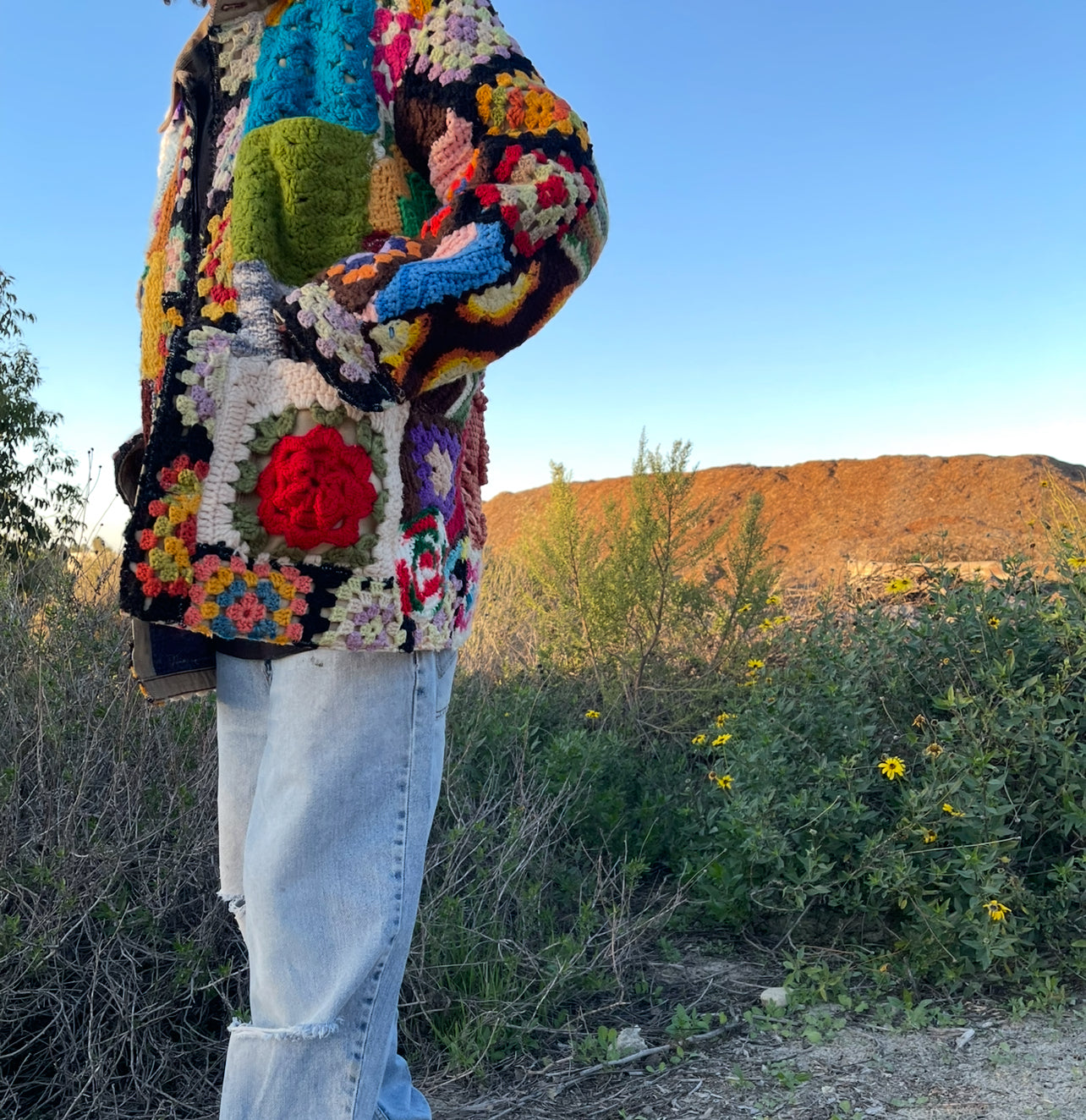 Bluesin’s “Looking Ahead” Patchwork Chunky Crochet Wool Lined Chore Coat/Jacket