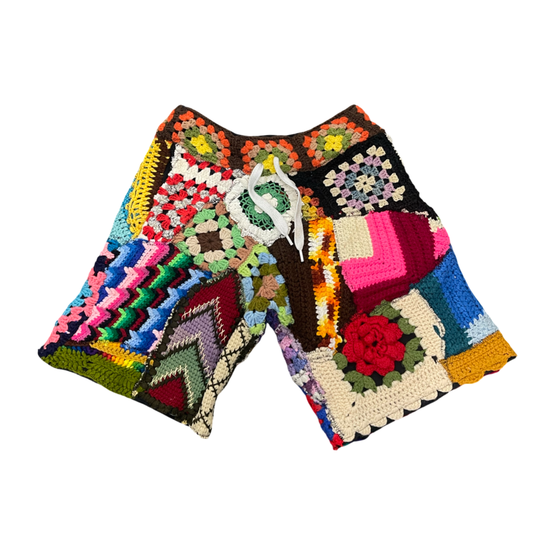 BLUESIN’S “IN A MELLOW TONE” PATCHWORK CROCHET SWEAT SHORTS