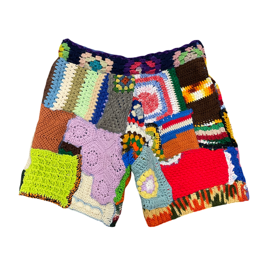 BLUESIN’S “POETIC SOUNDS” PATCHWORK CROCHET SWEAT SHORTS