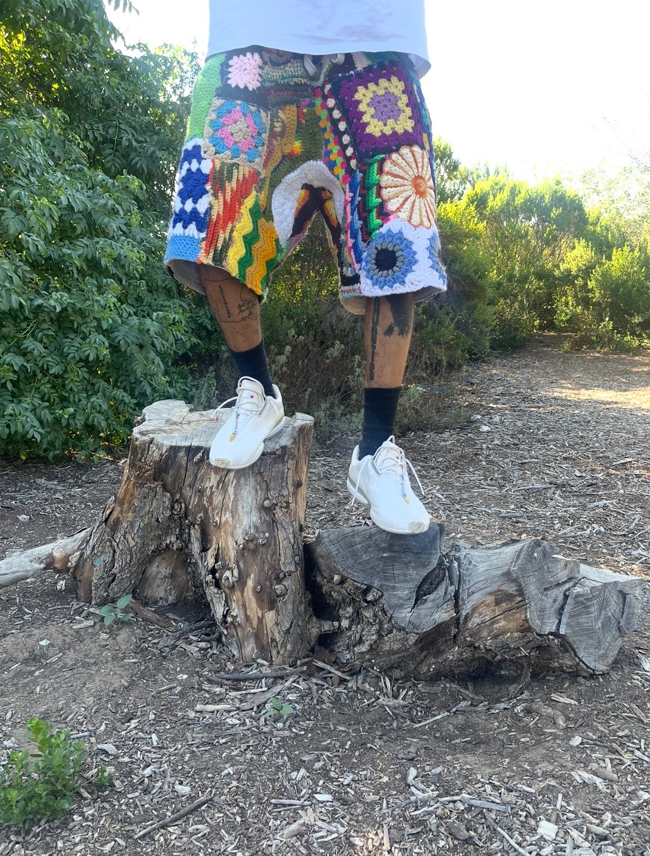 BLUESIN’S “ELABORATE COMPOSITIONS” PATCHWORK CROCHET SWEAT SHORTS