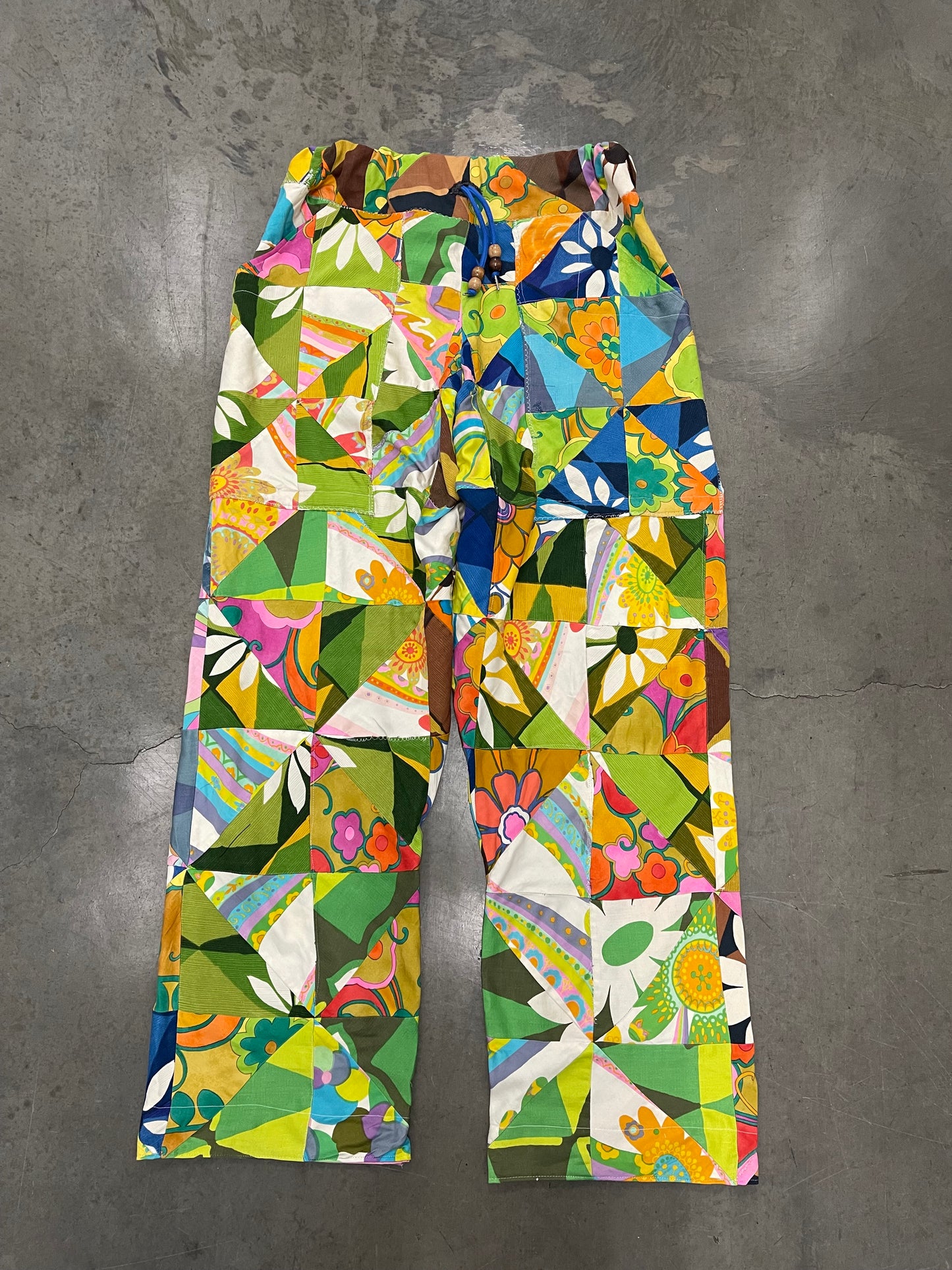 BLUESIN’S “TROPIC AWAITS” VINTAGE HAWAIIAN TIKI PATCHWORK PANTS