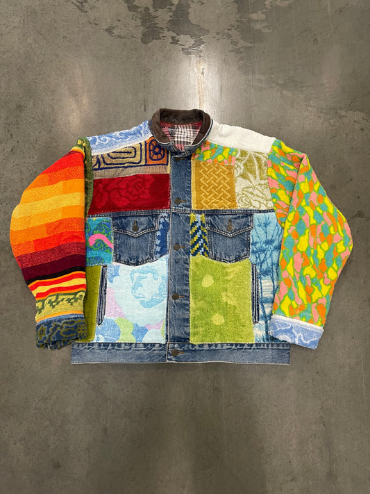 Bluesin’s “Spur Of The Blue Moment” Patchwork Reworked Denim Jean Trucker Jacket