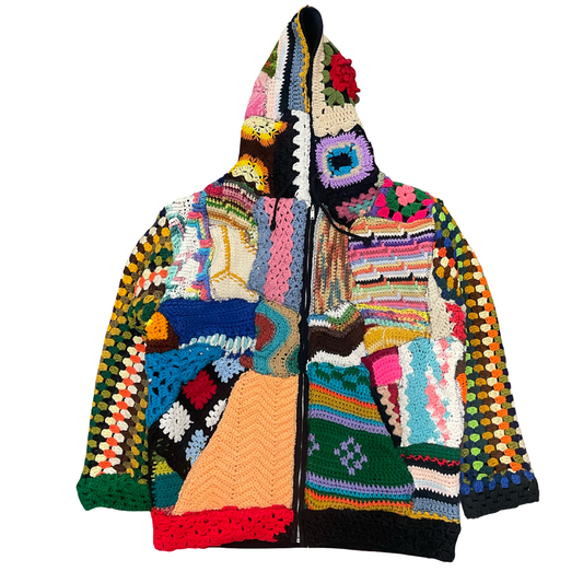 BLUESIN’S “ORCHESTRATING ELEMENTS” PATCHWORK CROCHET FULL ZIP HOODIE