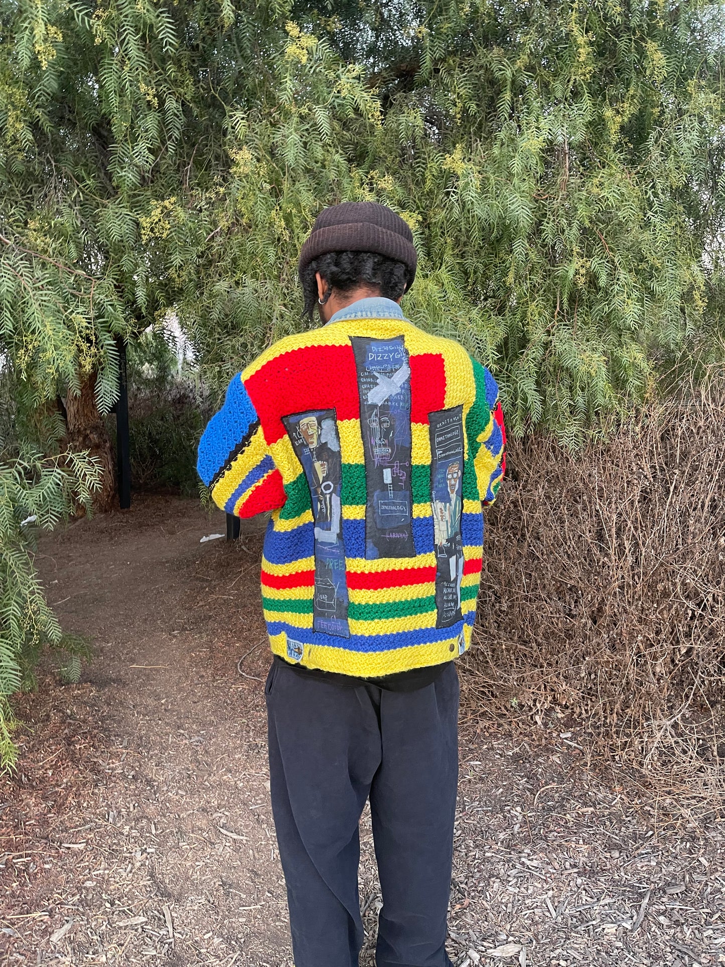 Bluesin’s “The Sound Within” Jazz Crochet Jean Michel Basquiat Denim Trucker Jean Jacket