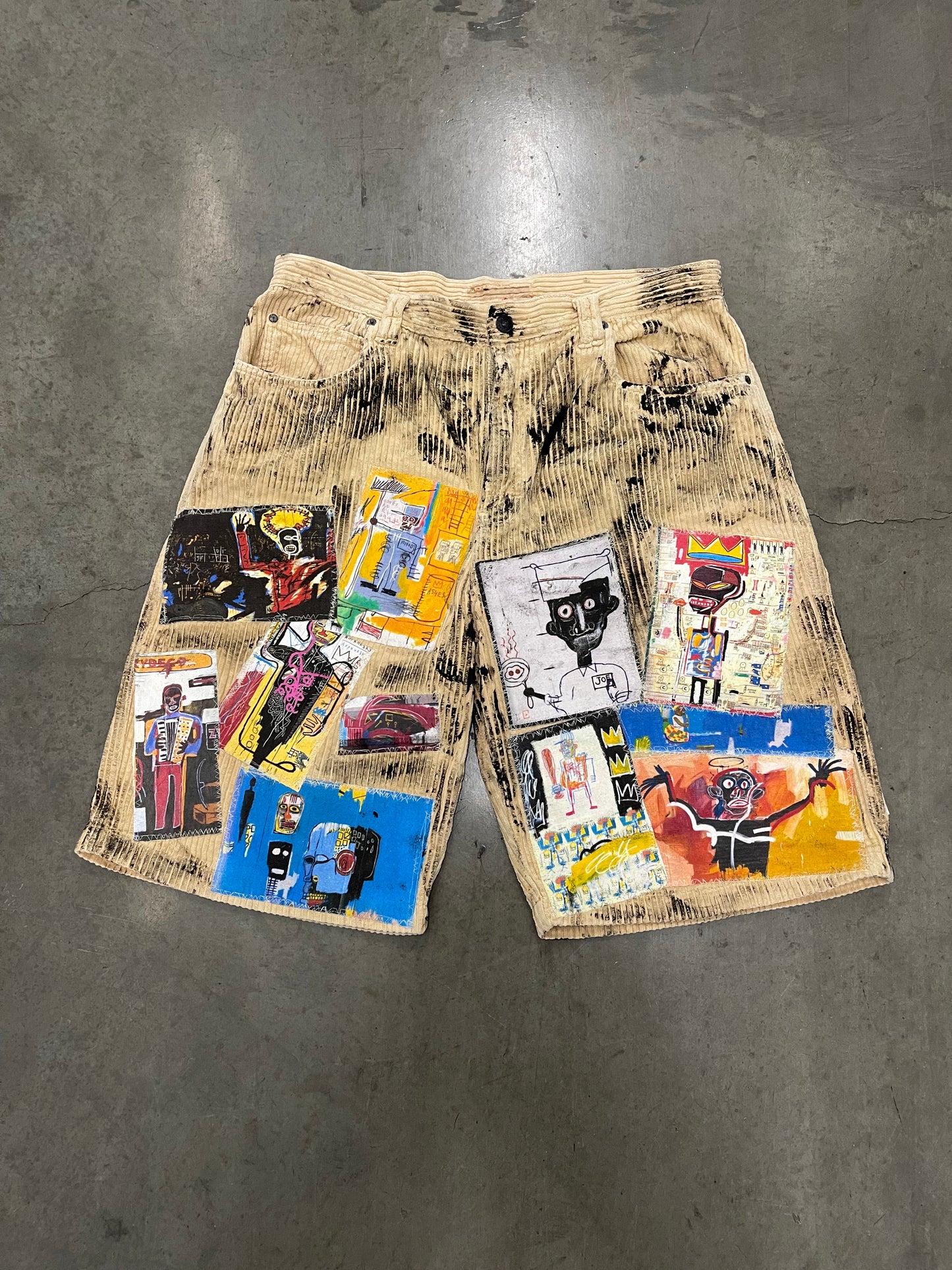 Bluesin’s “Painting The Way I Feel” Jean Michel Basquiat Patchwork Corduroy Cords Shorts