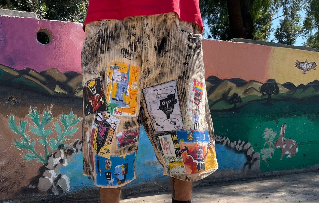 Bluesin’s “Painting The Way I Feel” Jean Michel Basquiat Patchwork Corduroy Cords Shorts