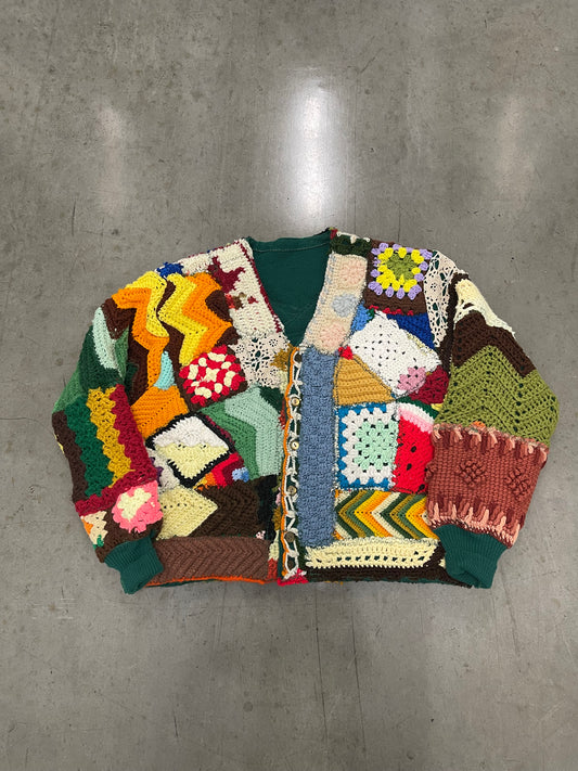 Bluesin’s “The Quest Blues” Patchwork Knit Crochet Cardigan Sweater