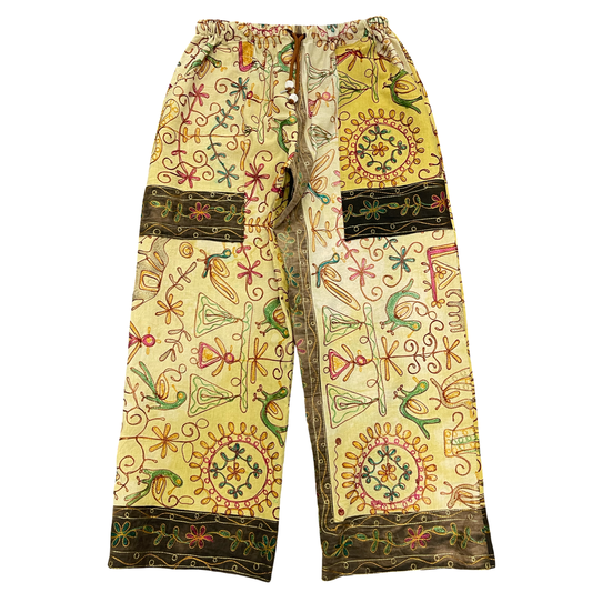 BLUESIN’S “SEEKING THRILLS” VINTAGE HAND EMBROIDERED TAPESTRY PANTS
