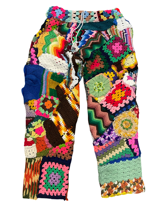 BLUESIN’S “REACHING OUT THE BLUE” PATCHWORK CROCHET SWEATPANTS