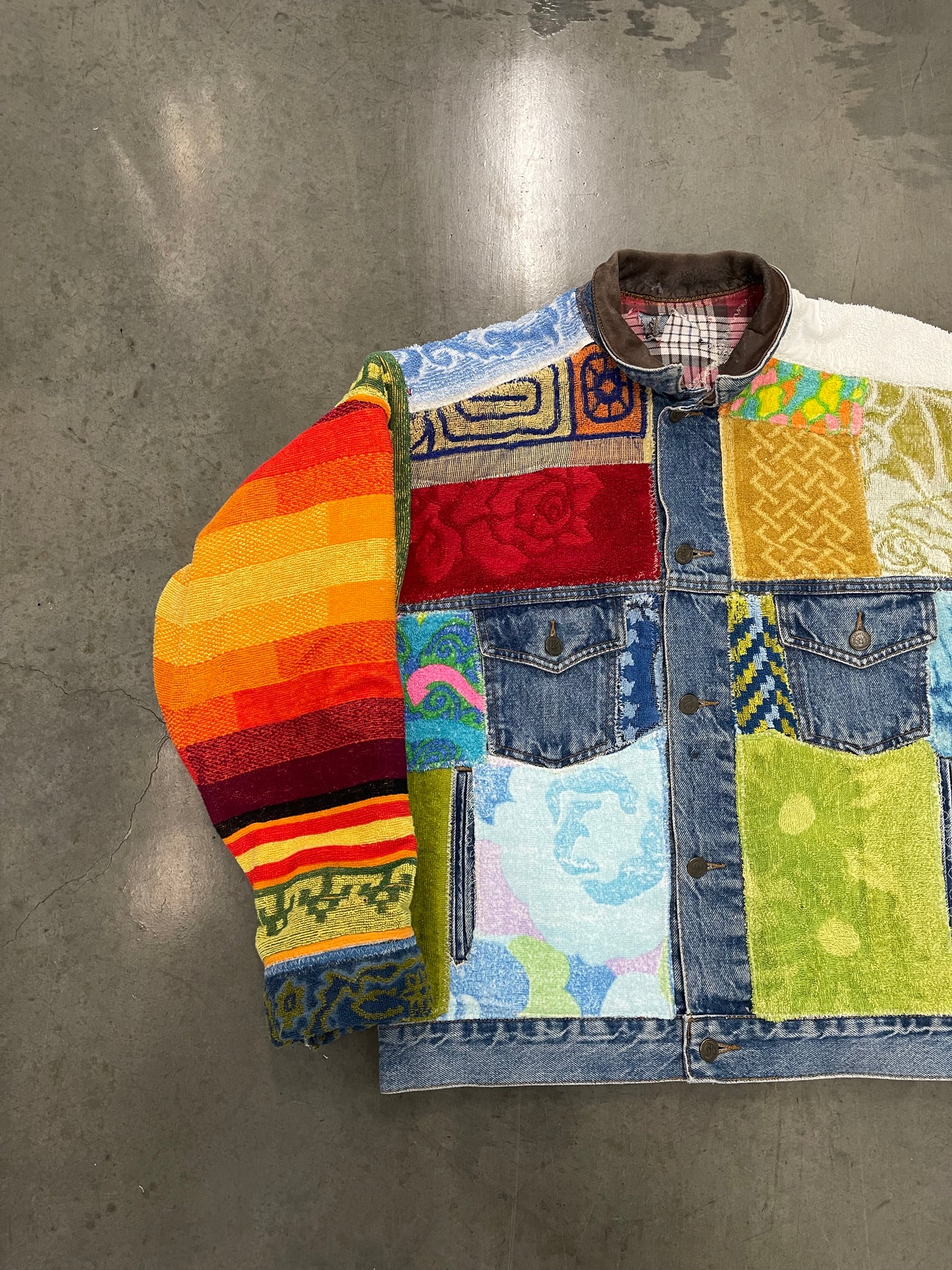 Bluesin’s “Spur Of The Blue Moment” Patchwork Reworked Denim Jean Trucker Jacket