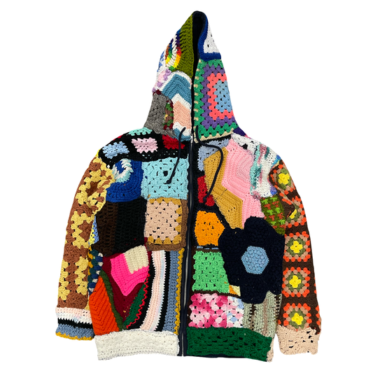 BLUESIN’S “FAR NEARAWAY SOUND” PATCHWORK CROCHET FULL ZIP HOODIE