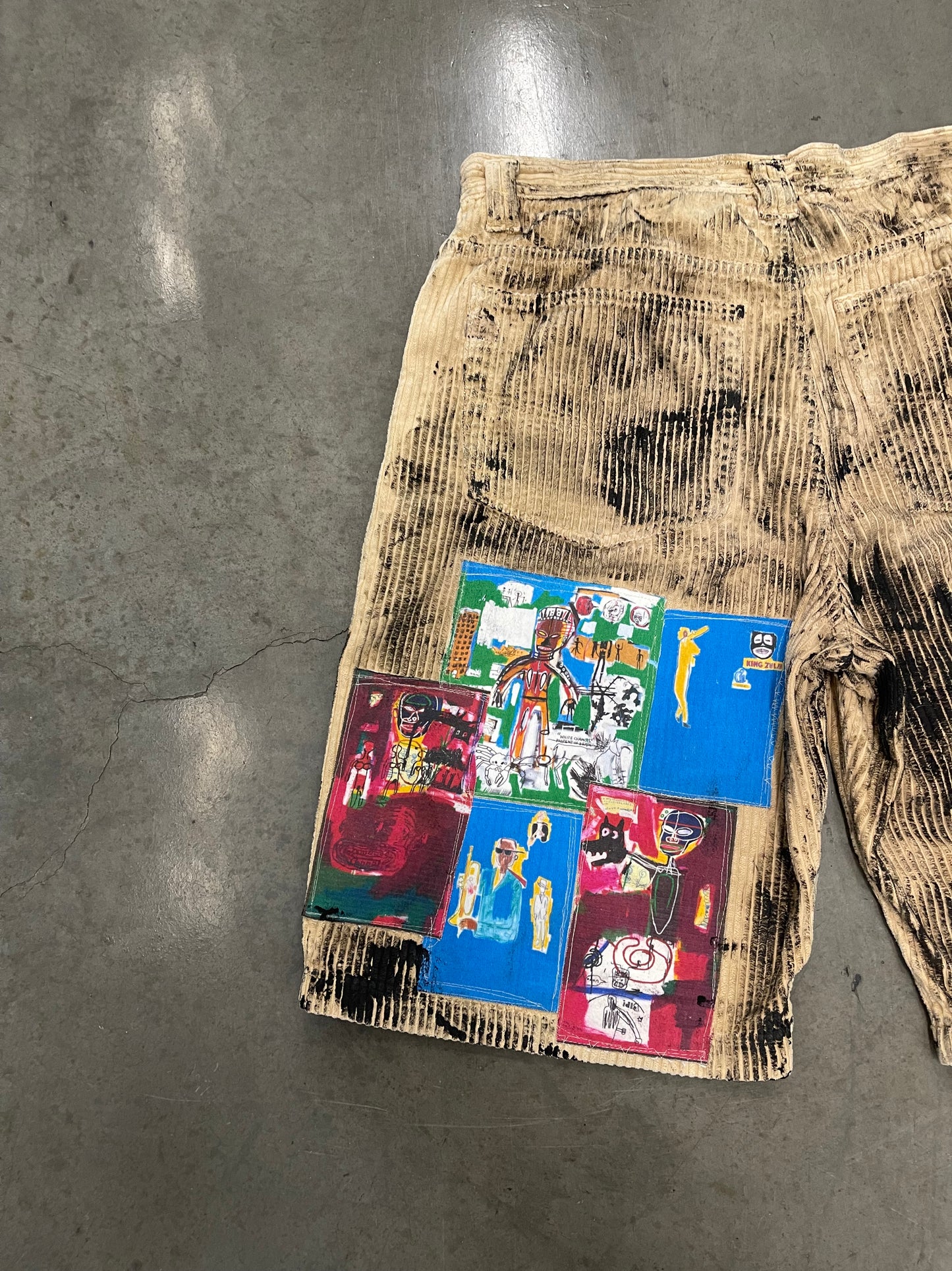 Bluesin’s “Painting The Way I Feel” Jean Michel Basquiat Patchwork Corduroy Cords Shorts