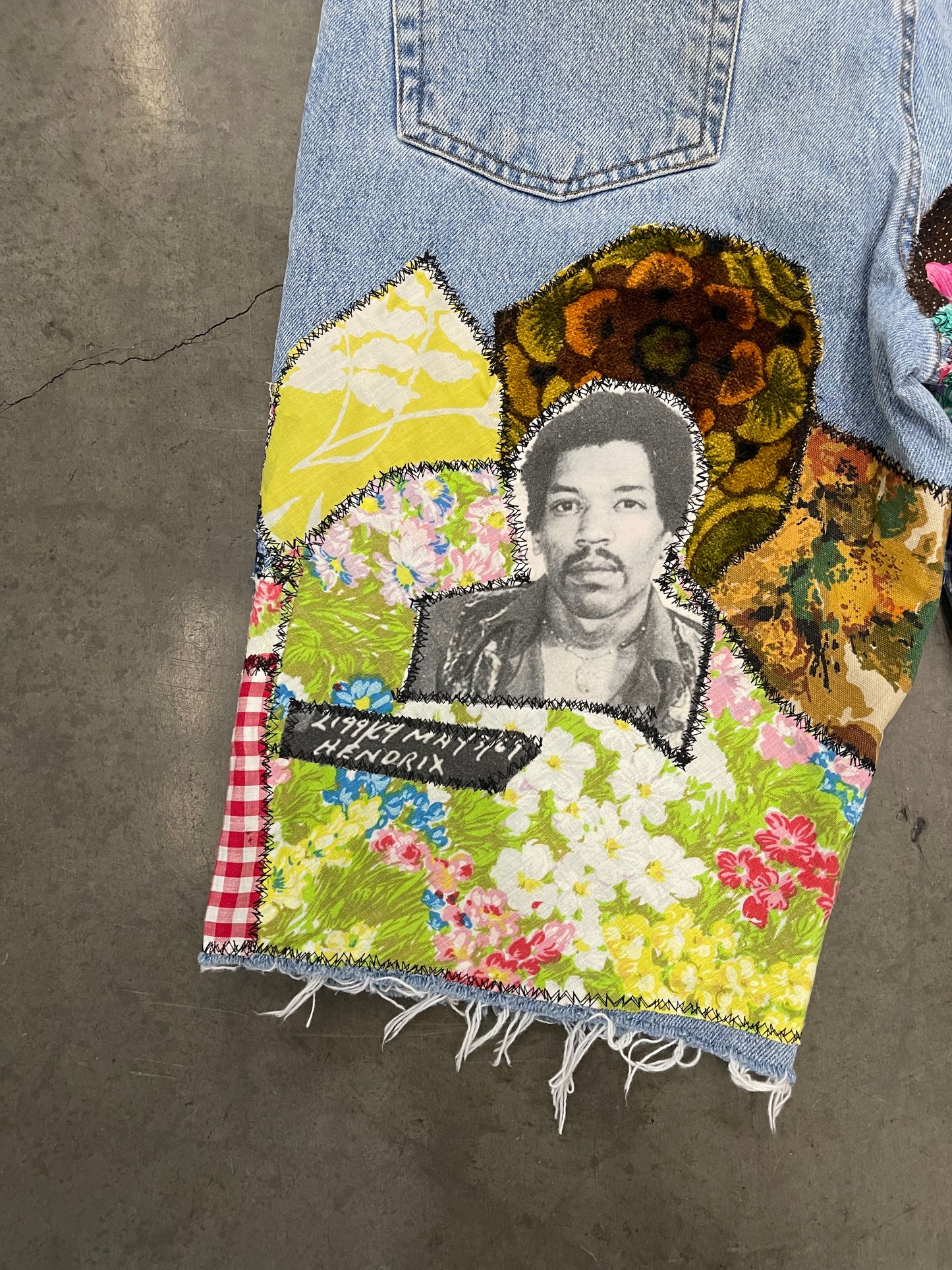 Bluesin’s “Future Of A Thousand Years” Jimi Hendrix Patchwork Denim Shorts