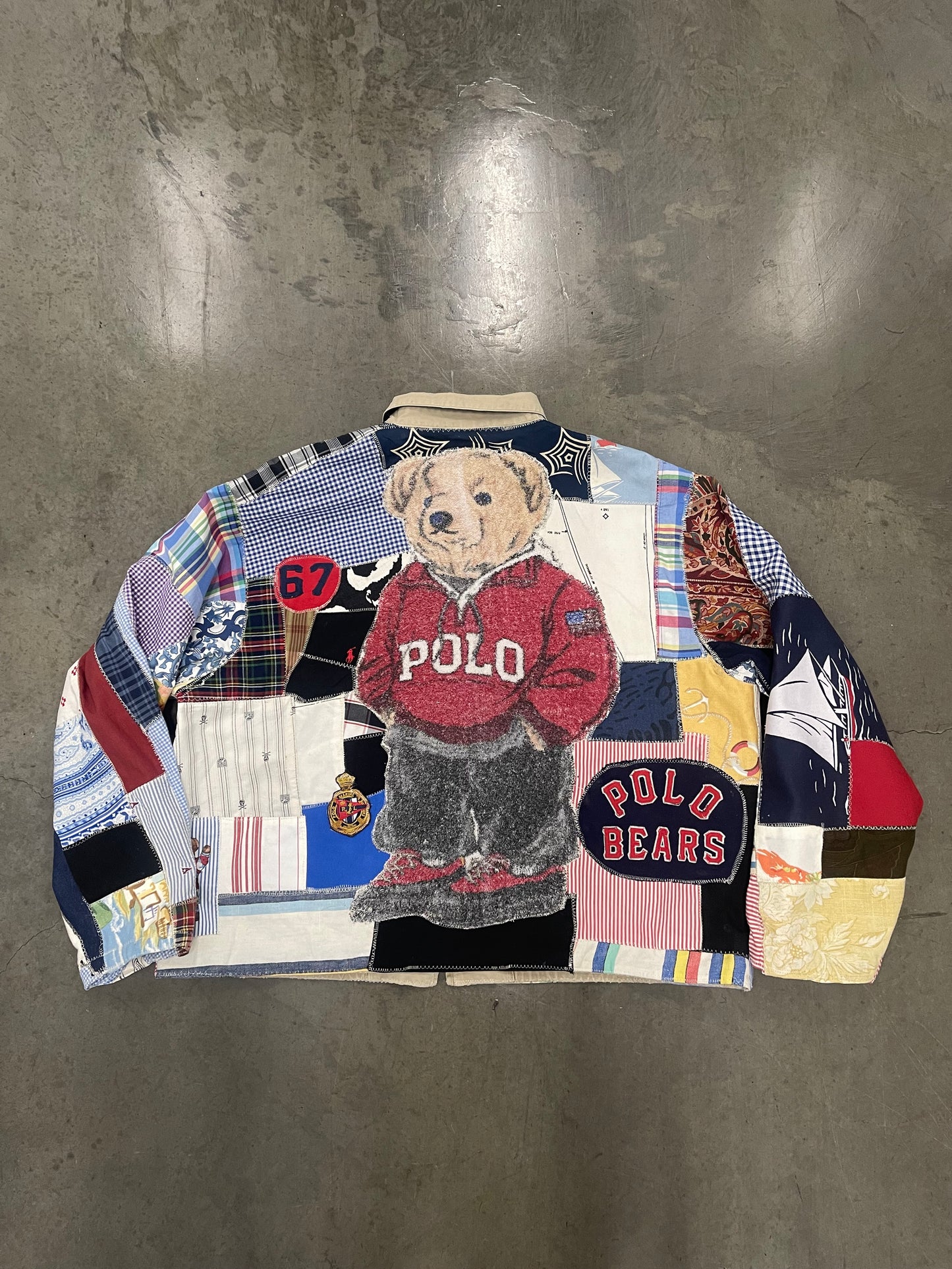 BLUESIN’S “MISH & MASH” POLO RALPH LAUREN BEAR PATCHWORK CLASSIC HARRINGTON JACKET