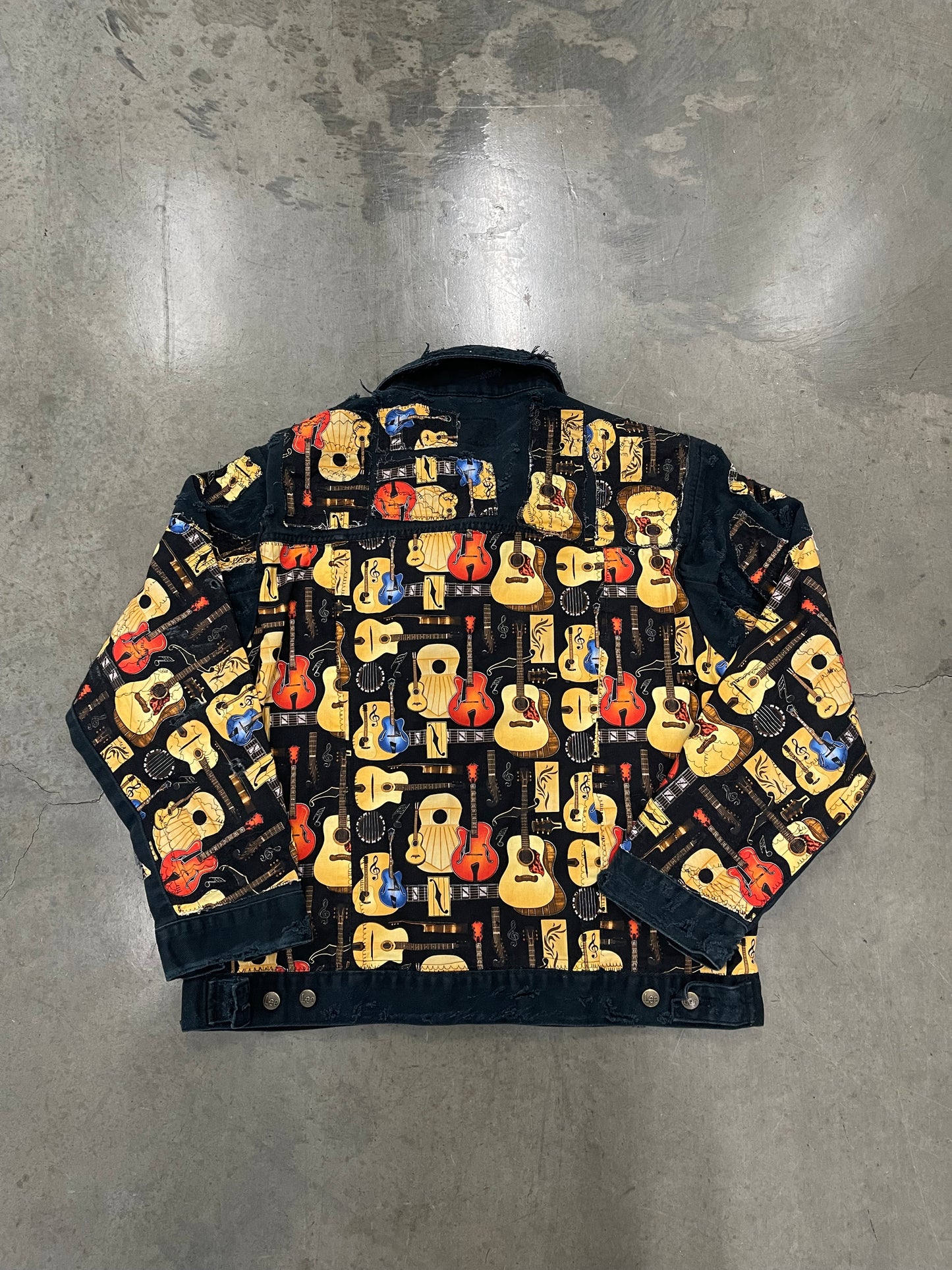 BLUESIN’S “STARTS WITH THE STRINGS” DECONSTRUCTED GUITARS DENIM TRUCKER JACKET