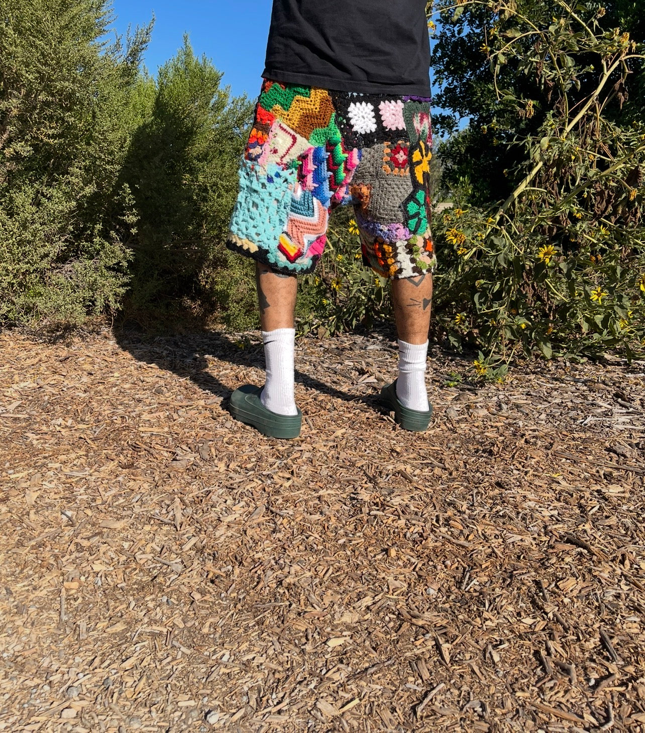 BLUESIN’S “LIFE’S LEMONS” PATCHWORK CROCHET SWEAT SHORTS