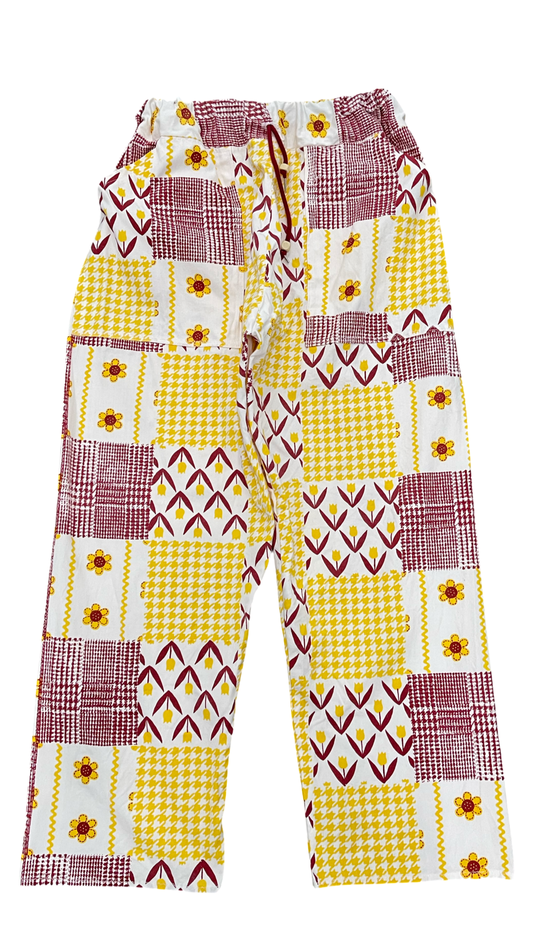 BLUESIN’S “SWAYING RHYTHMS” FLORAL HOUNDSTOOTH VINTAGE COTTON CANVAS PANTS