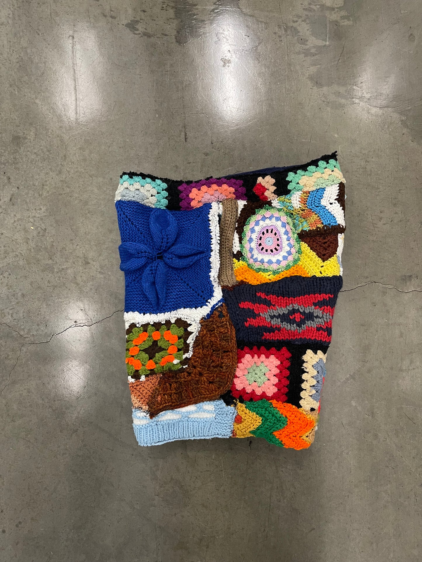 BLUESIN’S “BLOSSOMING BLUES” PATCHWORK CROCHET SWEAT SHORTS