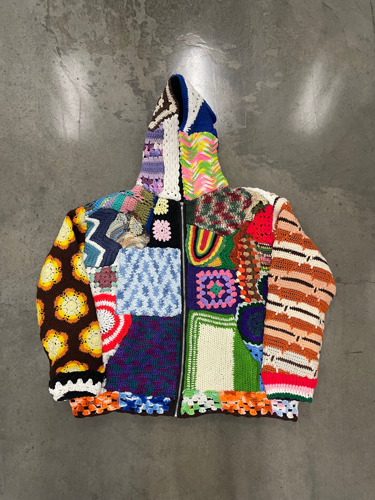 BLUESIN’S “ATOMIC ORCHESTRA” CROCHET PATCHWORK HEAVYWEIGHT HOODIE