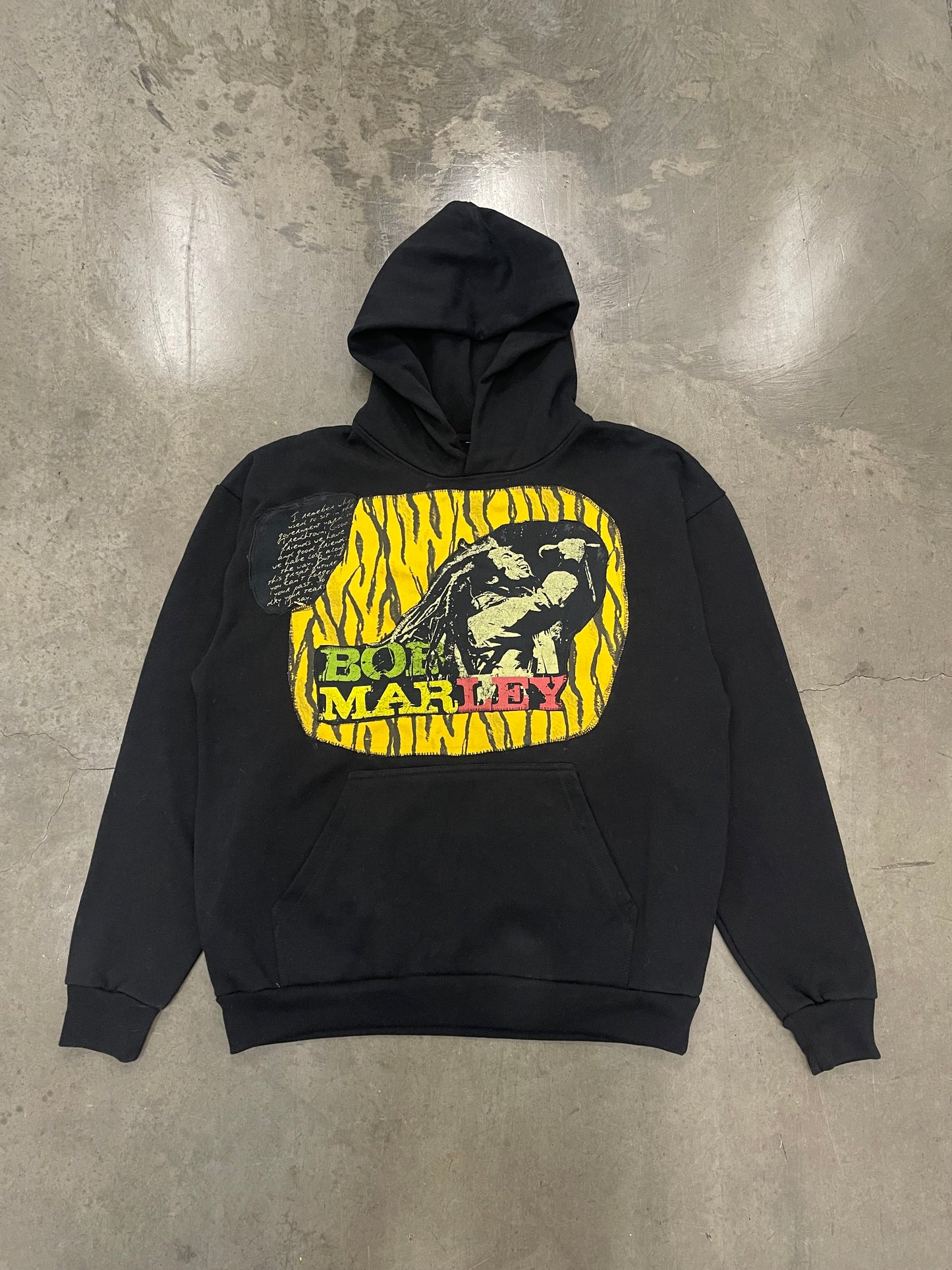 Bluesin’s “I Remember” Bob Marley Patchwork Pullover Hoodie